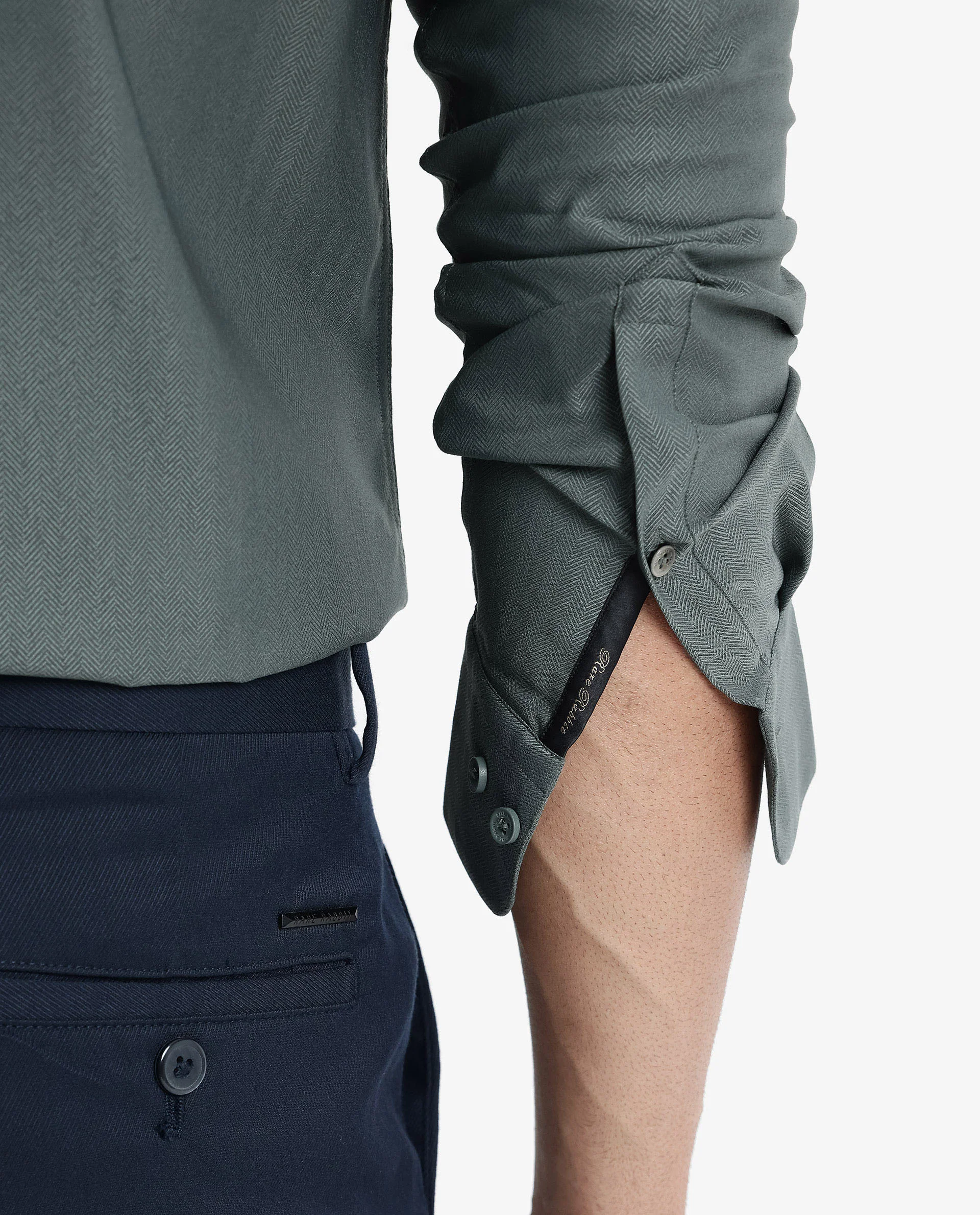 Rare Rabbit Men's Mer Dusky Green Viscose Plain Regular Fit Full Sleeve Collared Shirt - Image 9