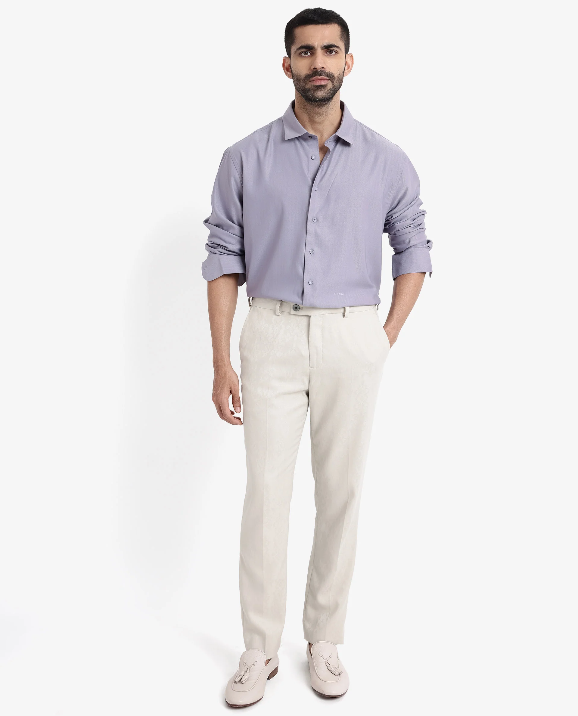 Rare Rabbit Men's Mer Dusky Purple Viscose Plain Regular Fit Full Sleeve Collared Shirt - Image 2