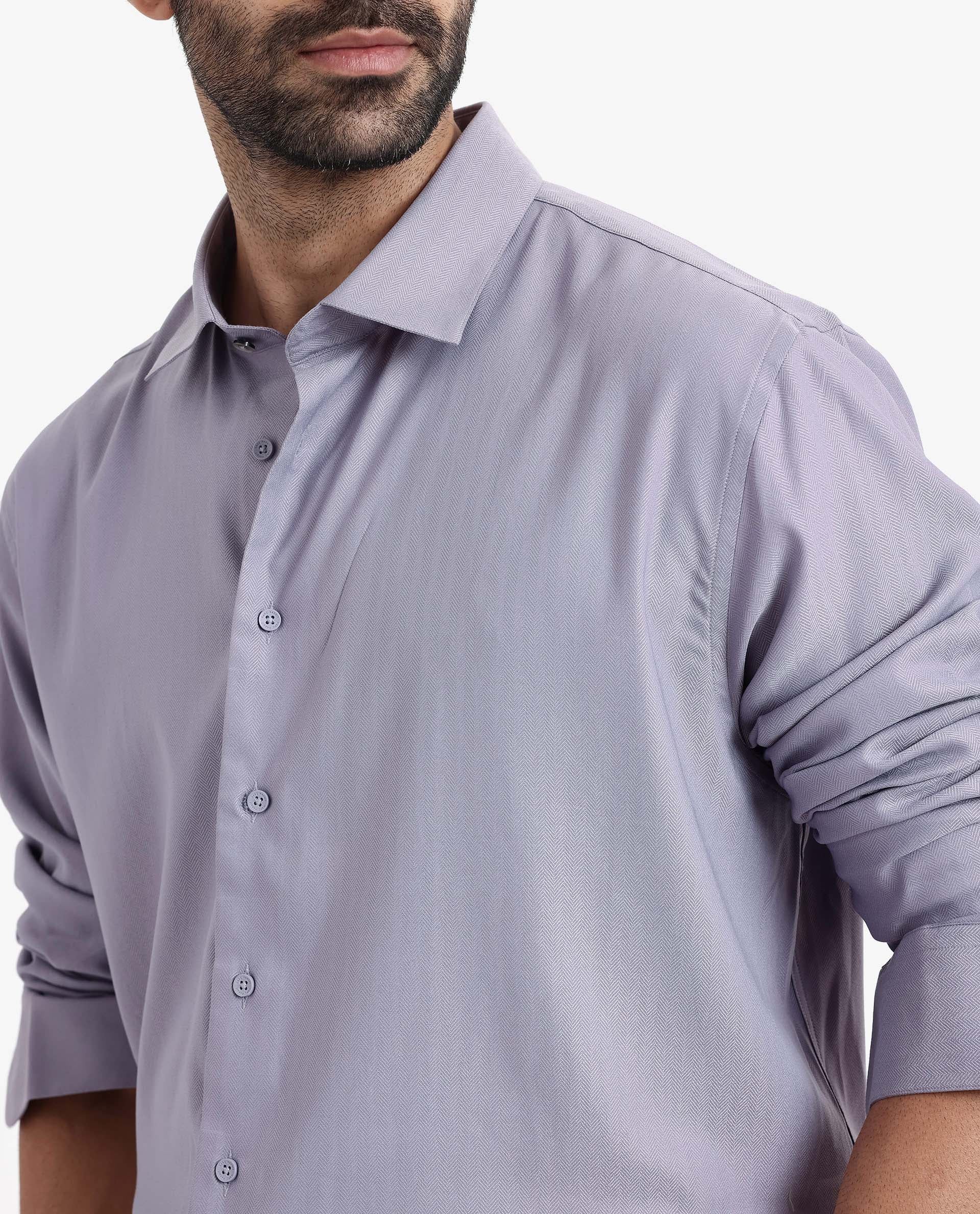 Rare Rabbit Men's Mer Dusky Purple Viscose Plain Regular Fit Full Sleeve Collared Shirt - Image 3