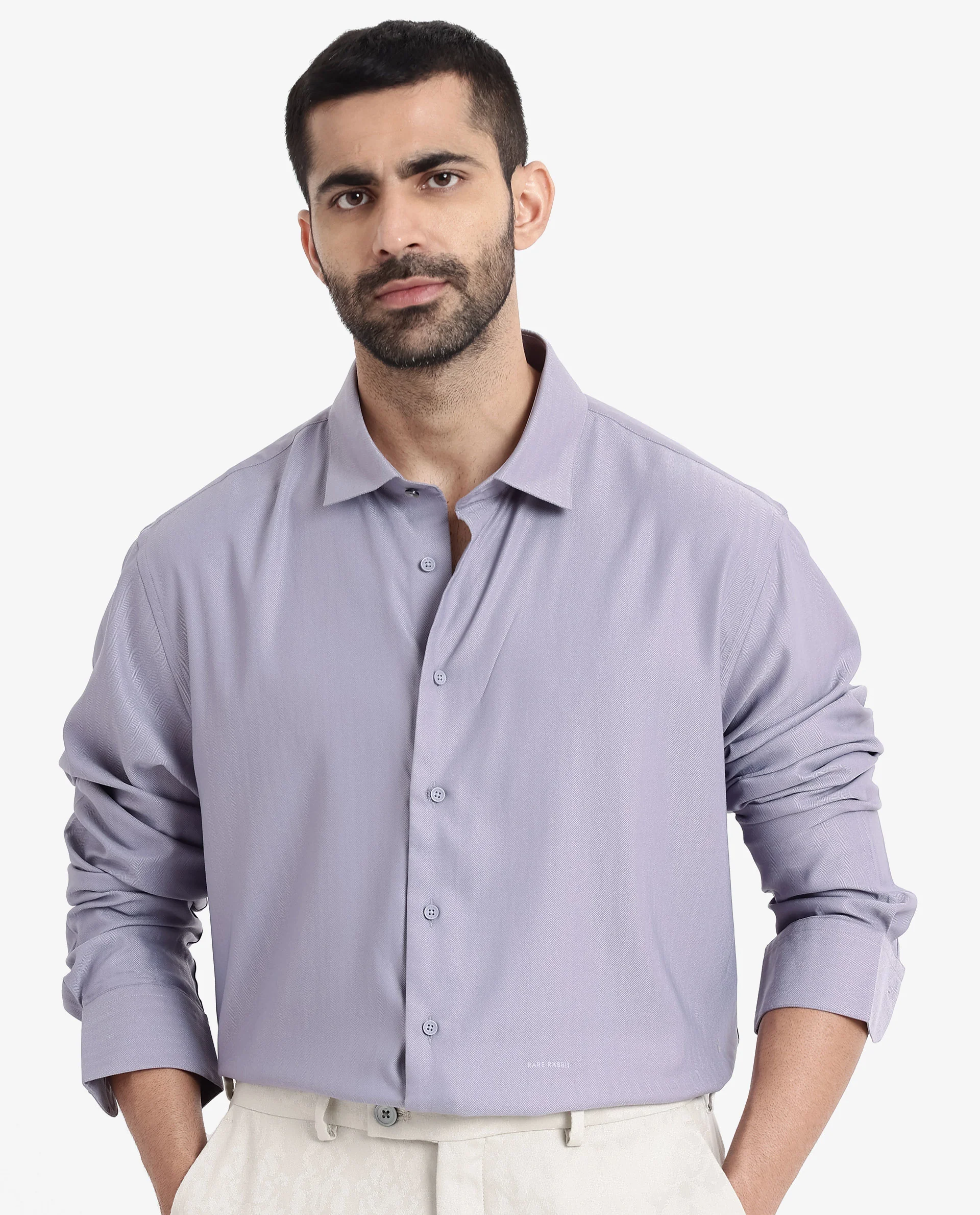 Rare Rabbit Men's Mer Dusky Purple Viscose Plain Regular Fit Full Sleeve Collared Shirt - Image 4