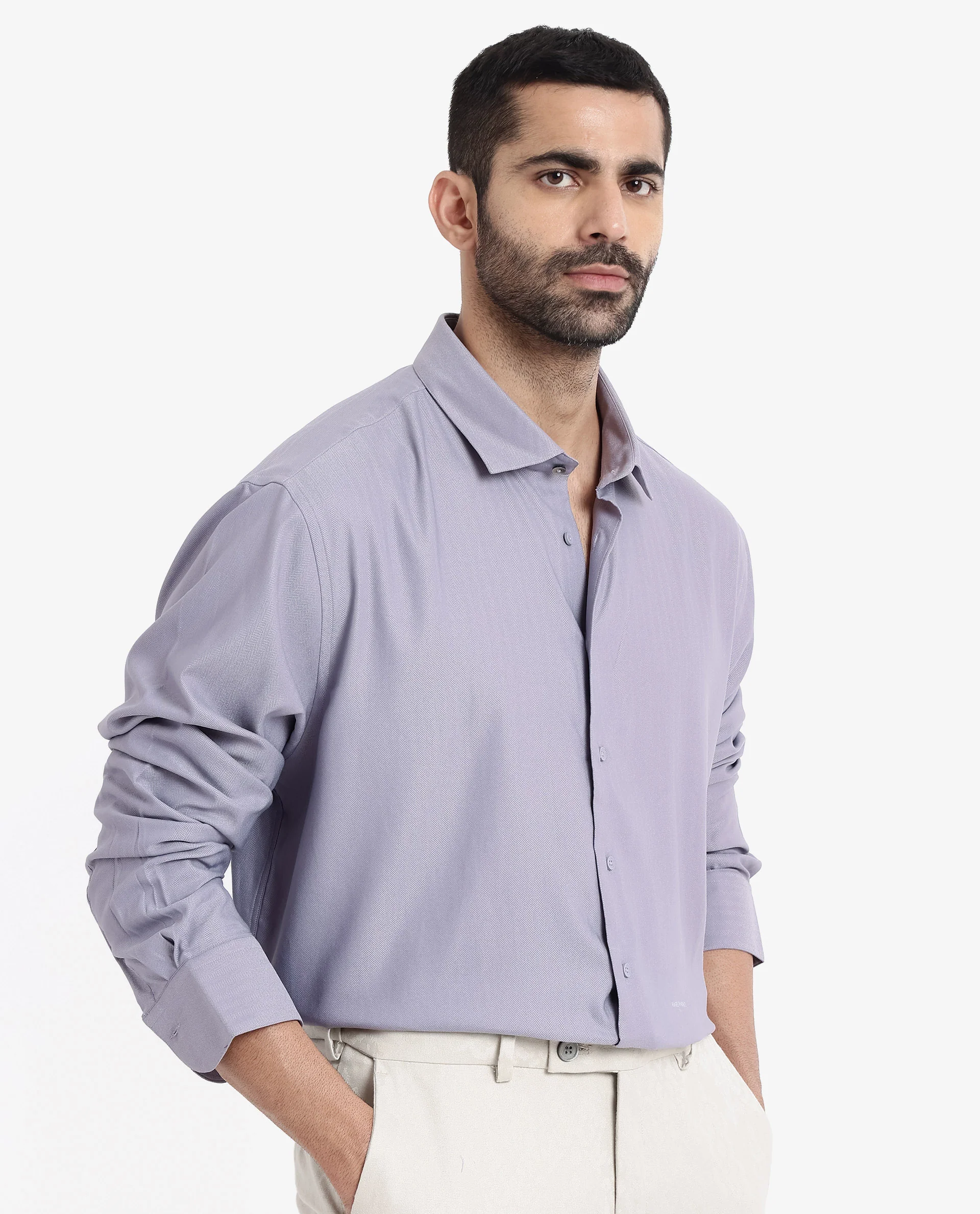 Rare Rabbit Men's Mer Dusky Purple Viscose Plain Regular Fit Full Sleeve Collared Shirt - Image 6