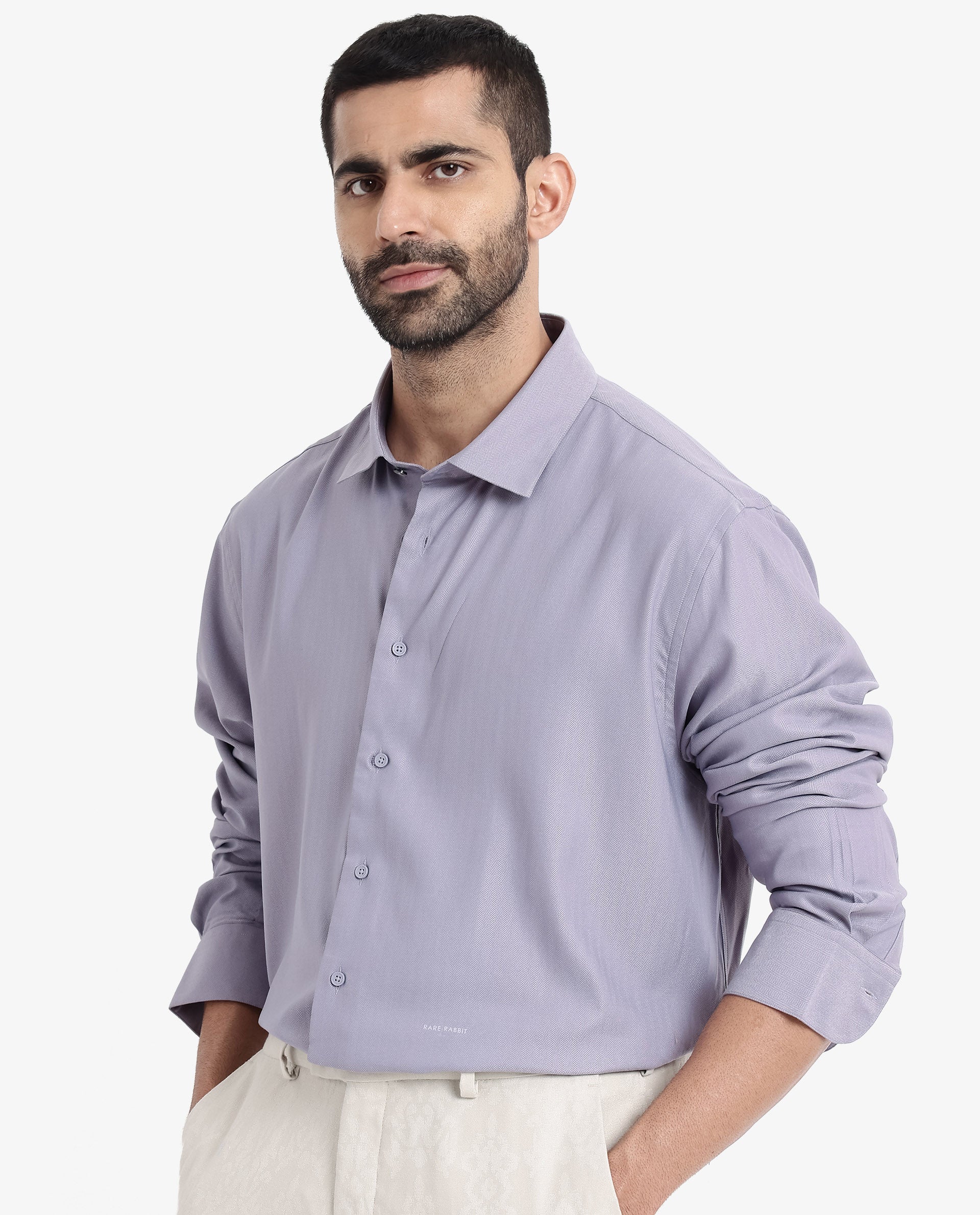 Rare Rabbit Men's Mer Dusky Purple Viscose Plain Regular Fit Full Sleeve Collared Shirt - Image 8