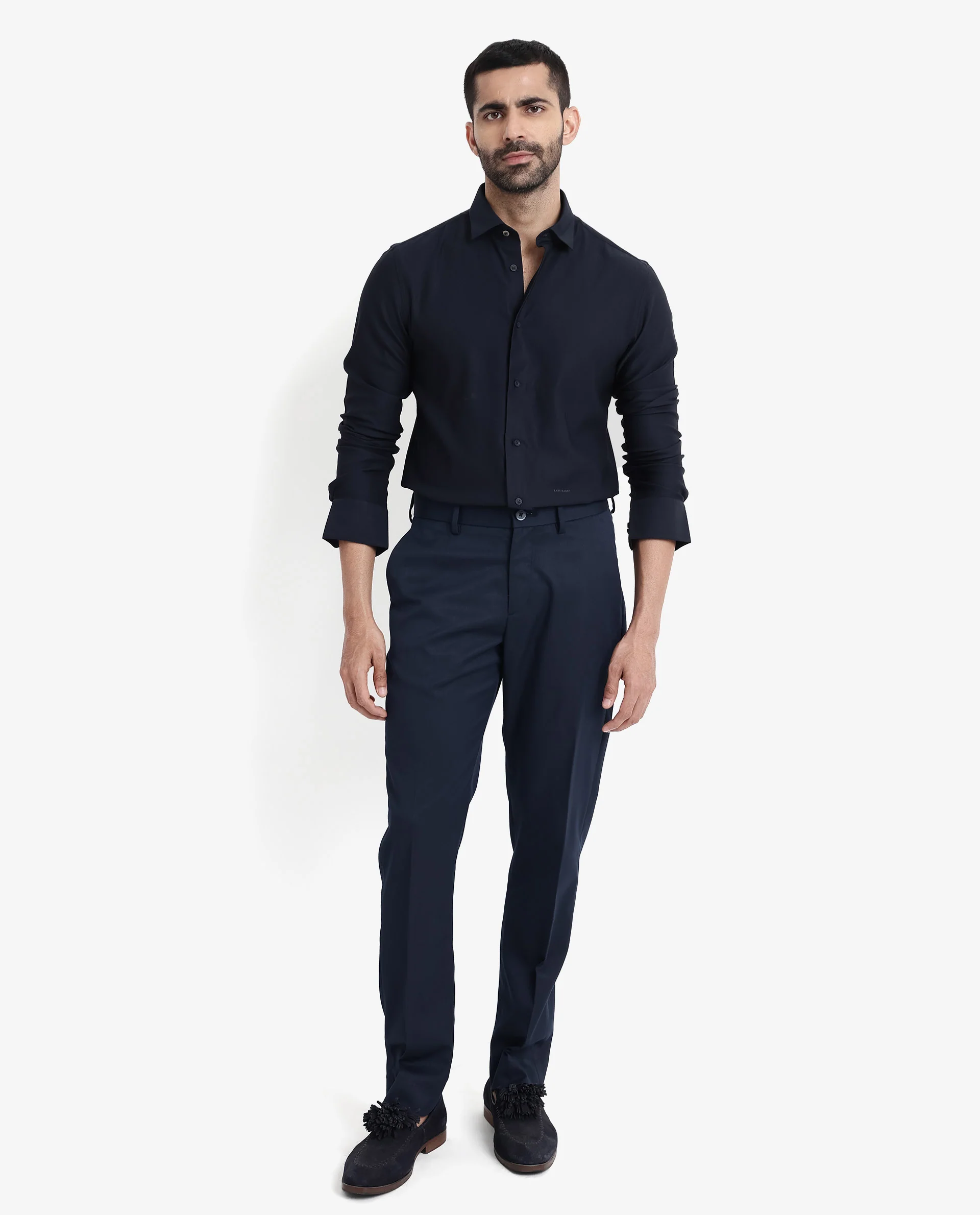 Rare Rabbit Men's Mer Navy Viscose Plain Regular Fit Full Sleeve Collared Shirt - Image 2
