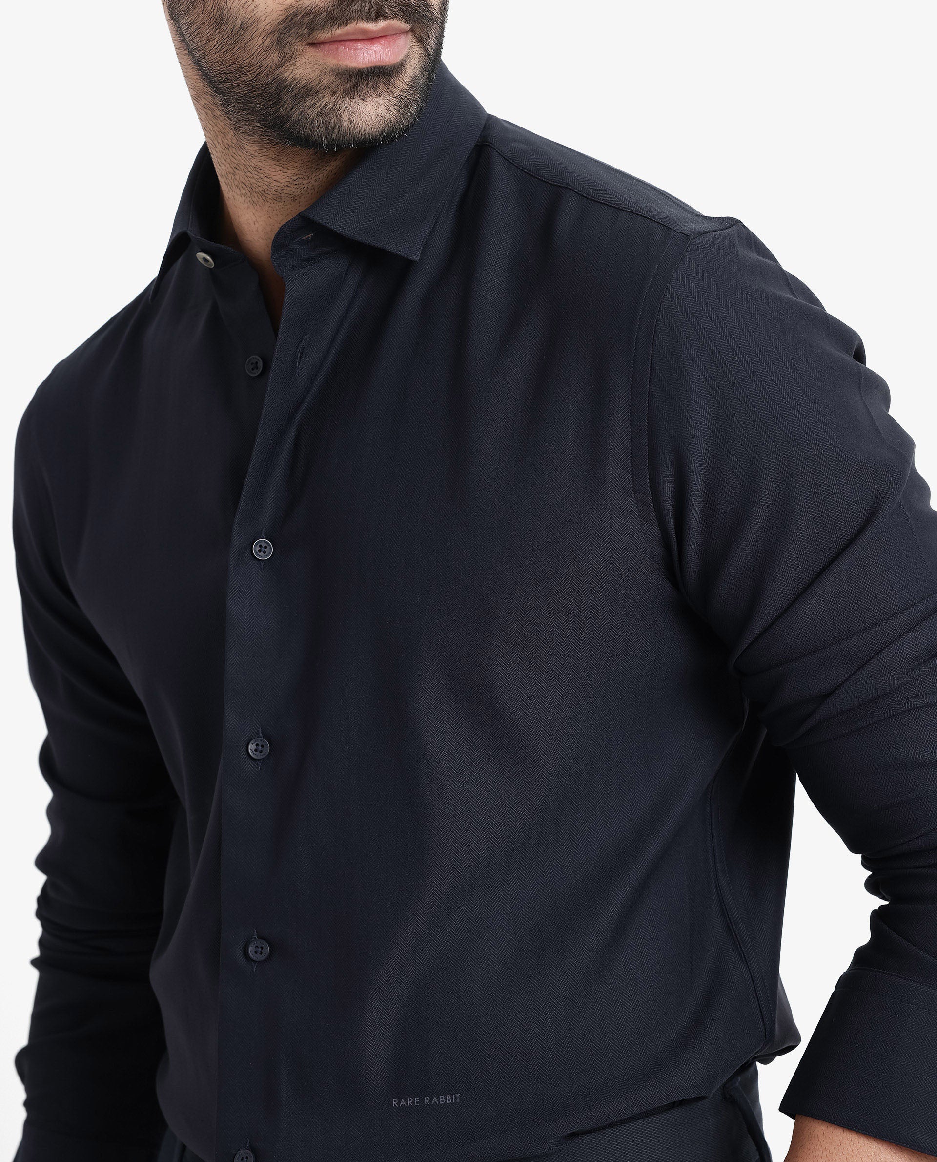 Rare Rabbit Men's Mer Navy Viscose Plain Regular Fit Full Sleeve Collared Shirt - Image 3