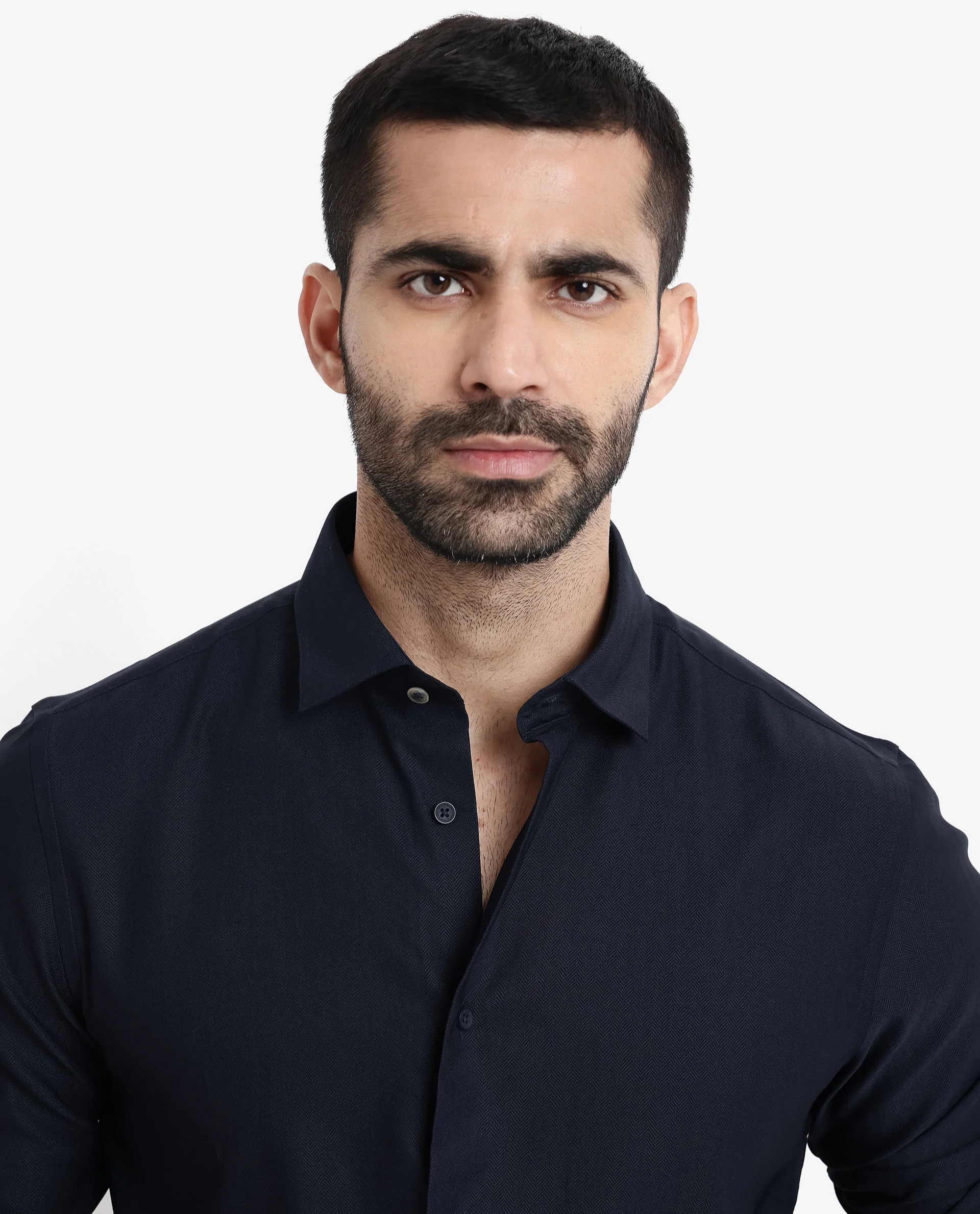 Rare Rabbit Men's Mer Navy Viscose Plain Regular Fit Full Sleeve Collared Shirt - Image 5