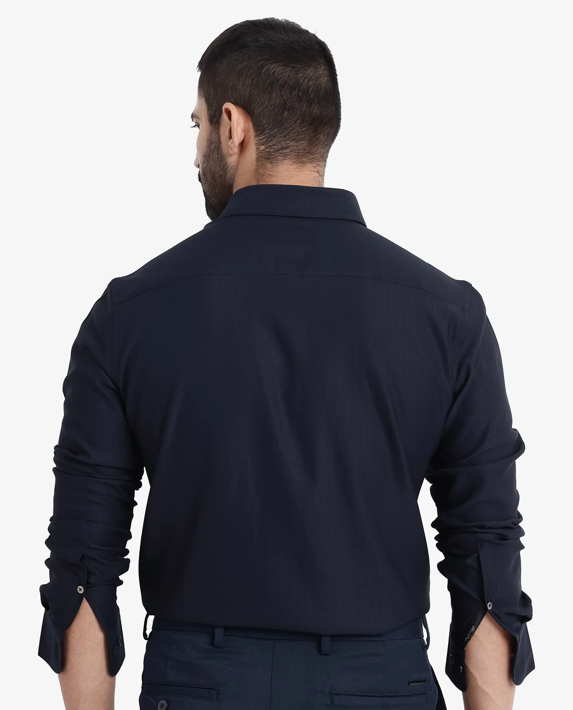 Rare Rabbit Men's Mer Navy Viscose Plain Regular Fit Full Sleeve Collared Shirt - Image 7