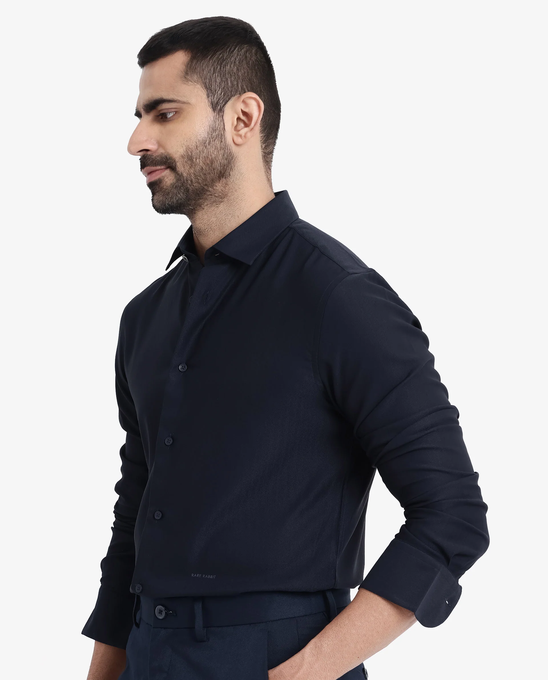 Rare Rabbit Men's Mer Navy Viscose Plain Regular Fit Full Sleeve Collared Shirt - Image 8