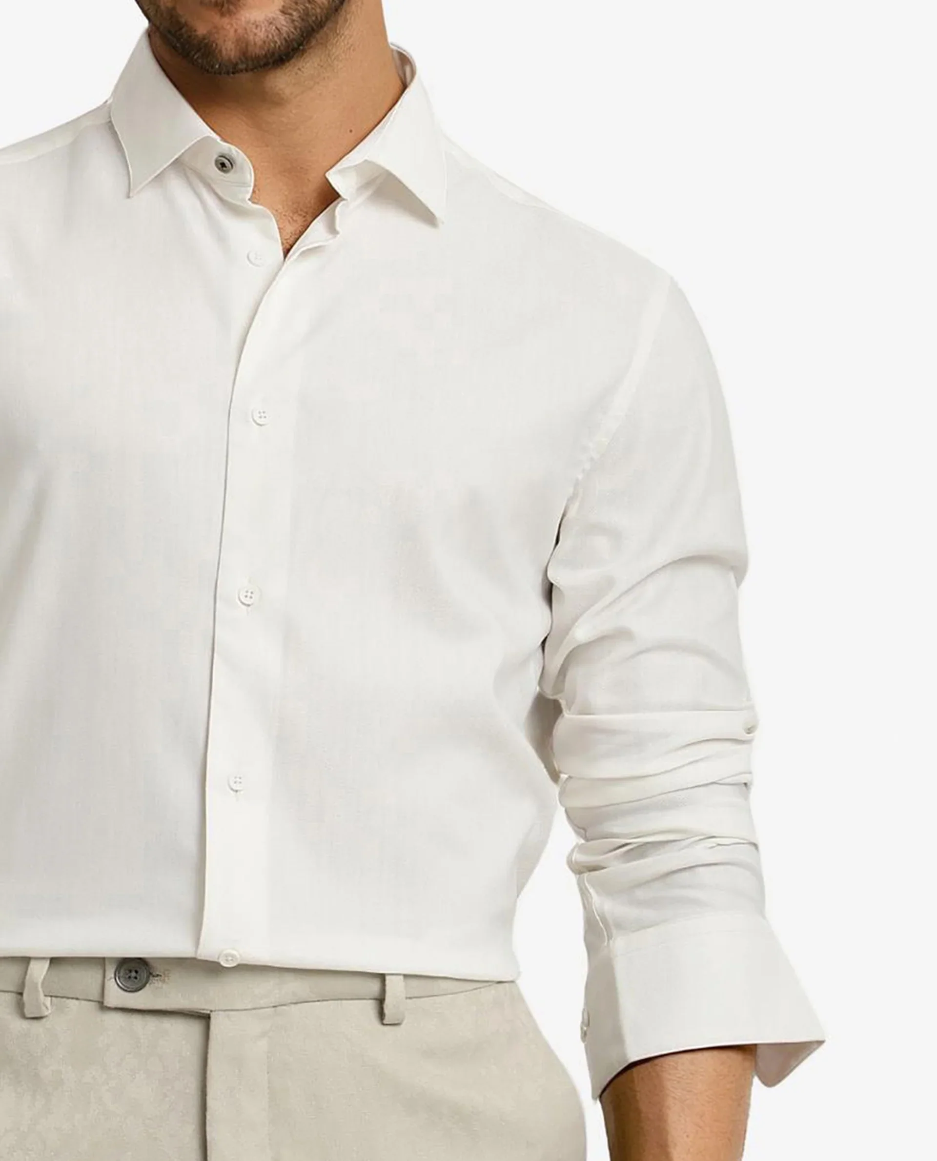 Rare Rabbit Men's Mer White Viscose Plain Regular Fit Full Sleeve Collared Shirt - Image 6
