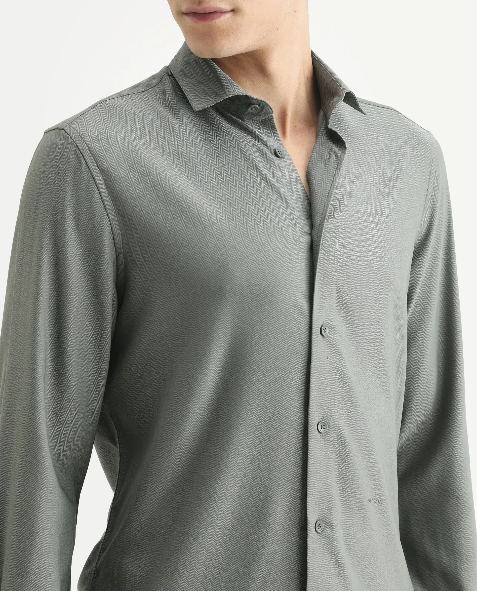 Rare Rabbit Men's Mer-Ss26 Dusky Green Viscose Blend Fabric Full Sleeve Spread Collar Regular Fit Plain Shirt - Image 3