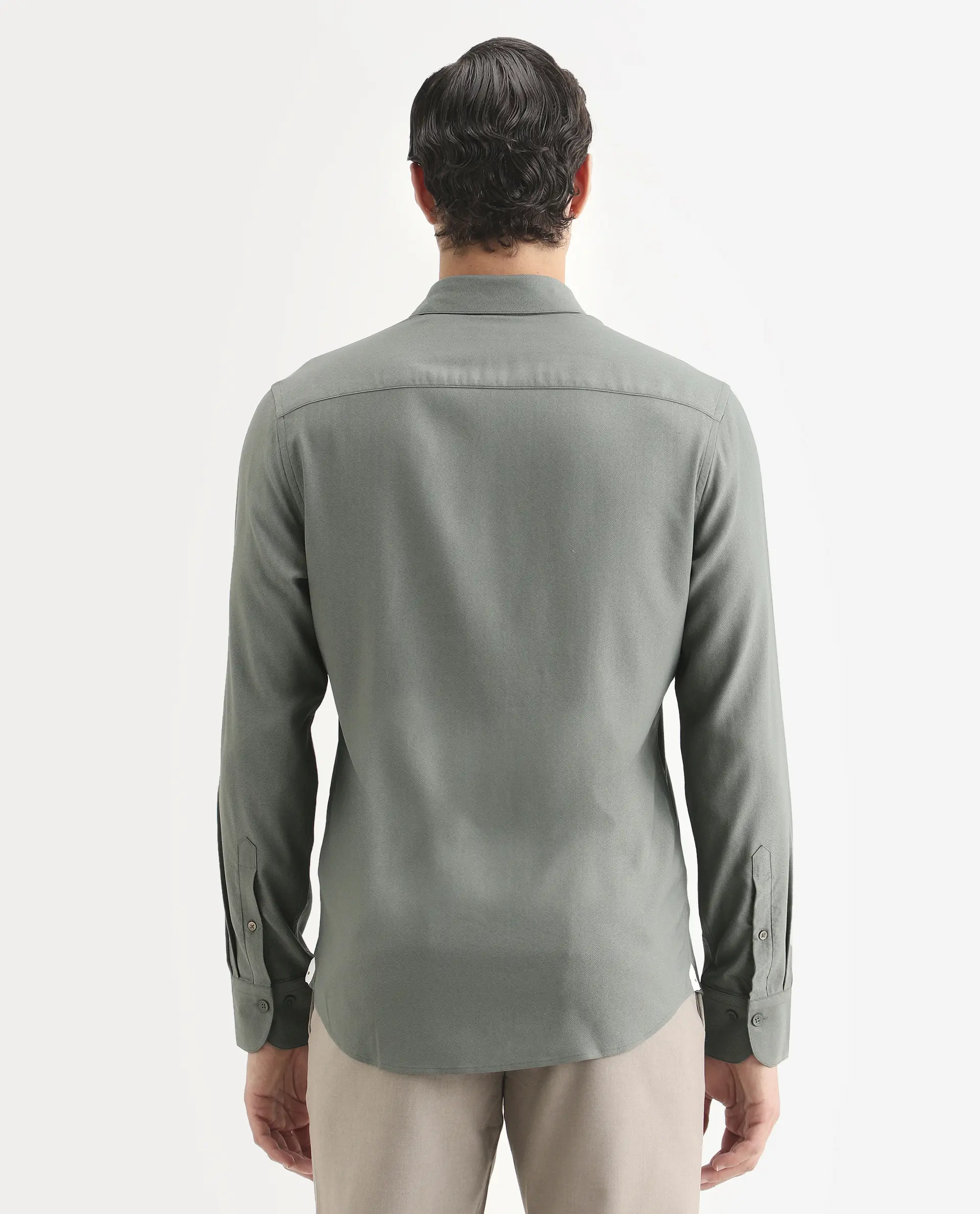 Rare Rabbit Men's Mer-Ss26 Dusky Green Viscose Blend Fabric Full Sleeve Spread Collar Regular Fit Plain Shirt - Image 7