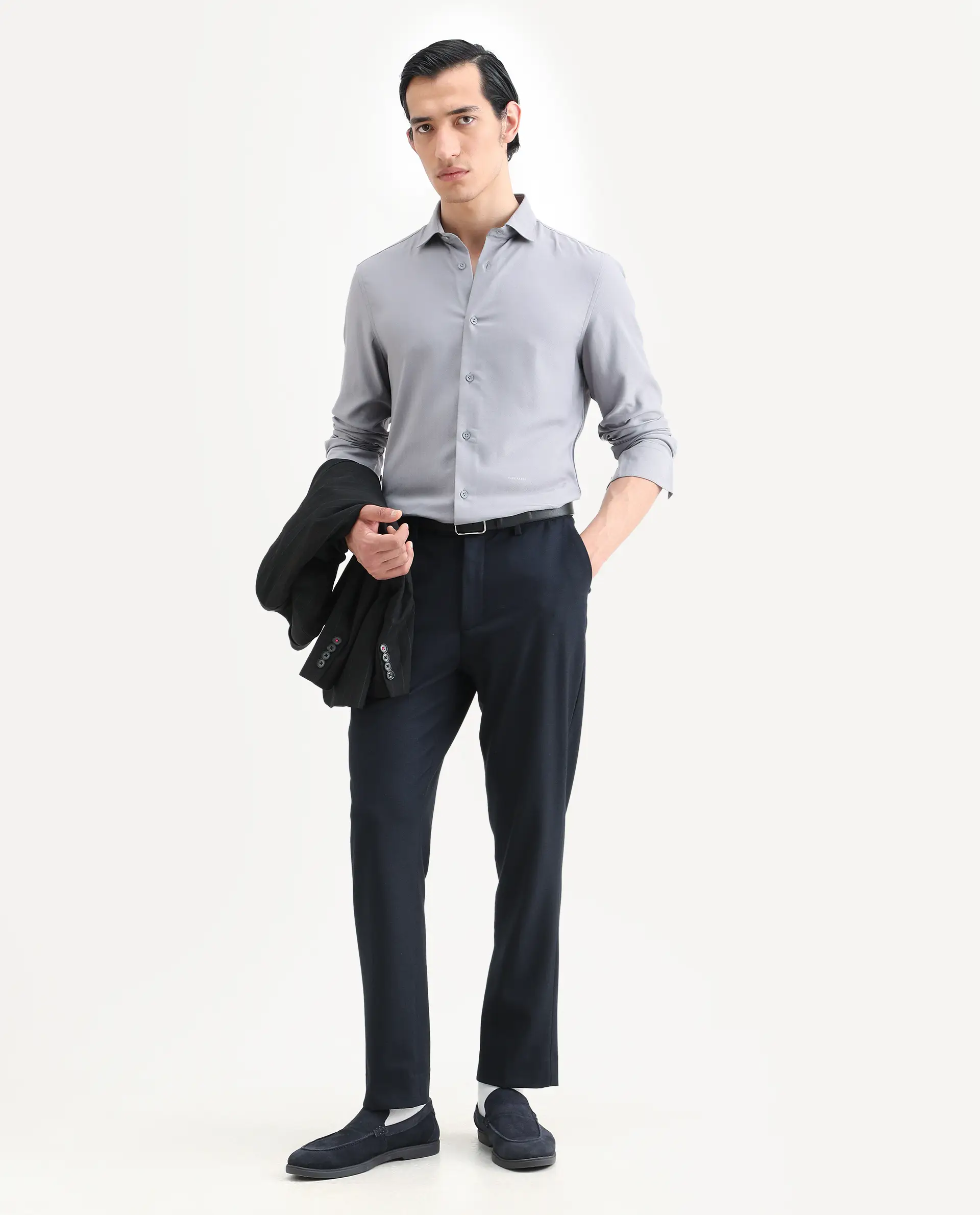 Rare Rabbit Men's Mer-Ss26 Grey Viscose Blend Fabric Full Sleeve Spread Collar Regular Fit Plain Shirt - Image 2