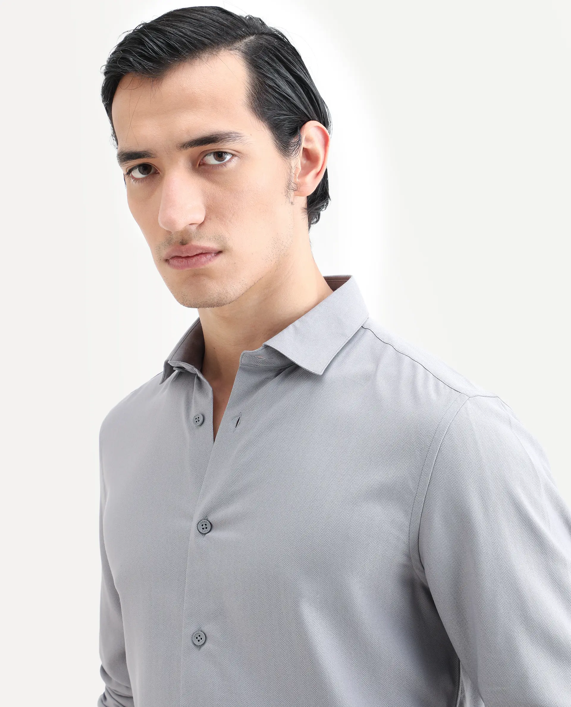 Rare Rabbit Men's Mer-Ss26 Grey Viscose Blend Fabric Full Sleeve Spread Collar Regular Fit Plain Shirt - Image 5
