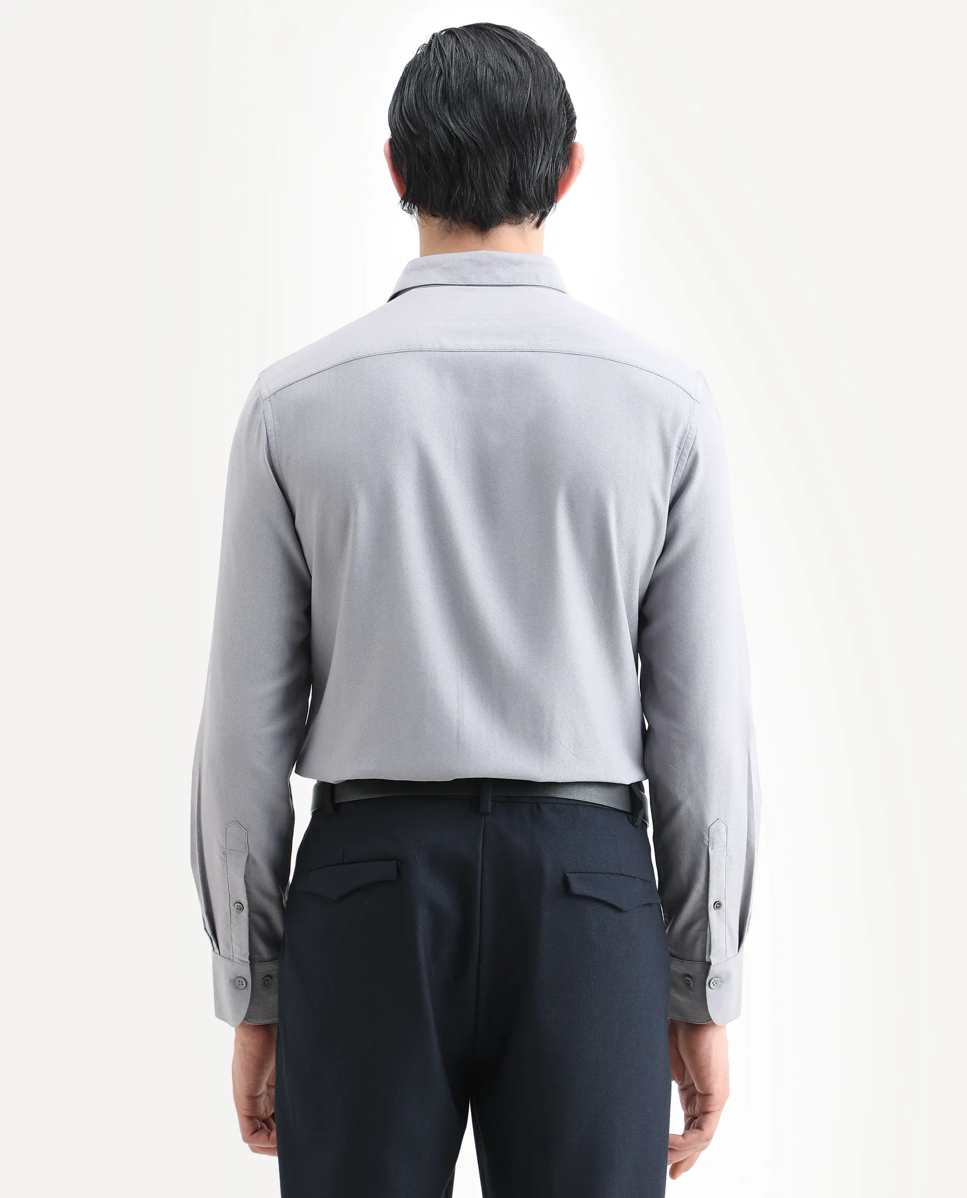 Rare Rabbit Men's Mer-Ss26 Grey Viscose Blend Fabric Full Sleeve Spread Collar Regular Fit Plain Shirt - Image 7