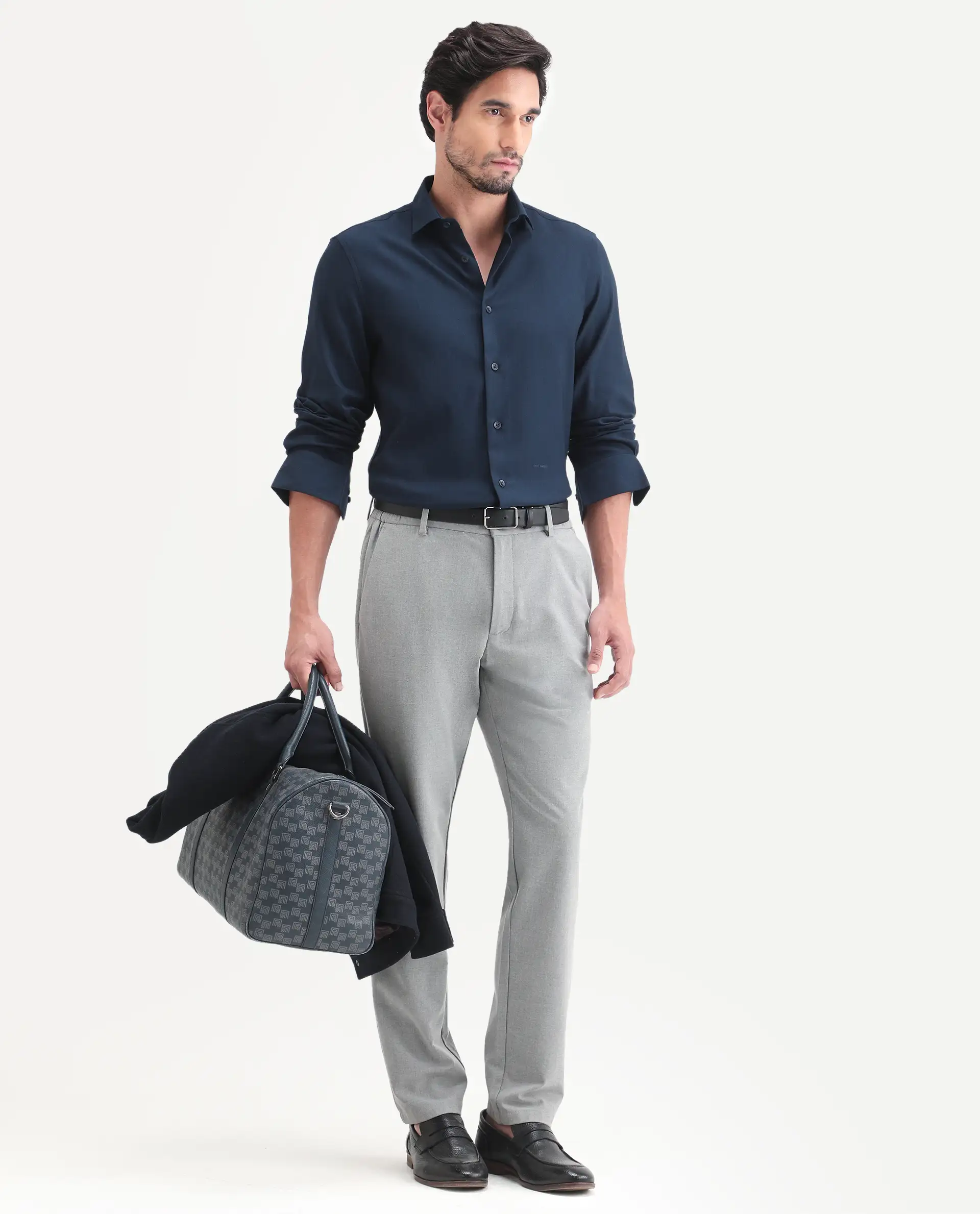 Rare Rabbit Men's Mer-Ss26 Navy Viscose Blend Fabric Full Sleeve Spread Collar Regular Fit Plain Shirt - Image 2