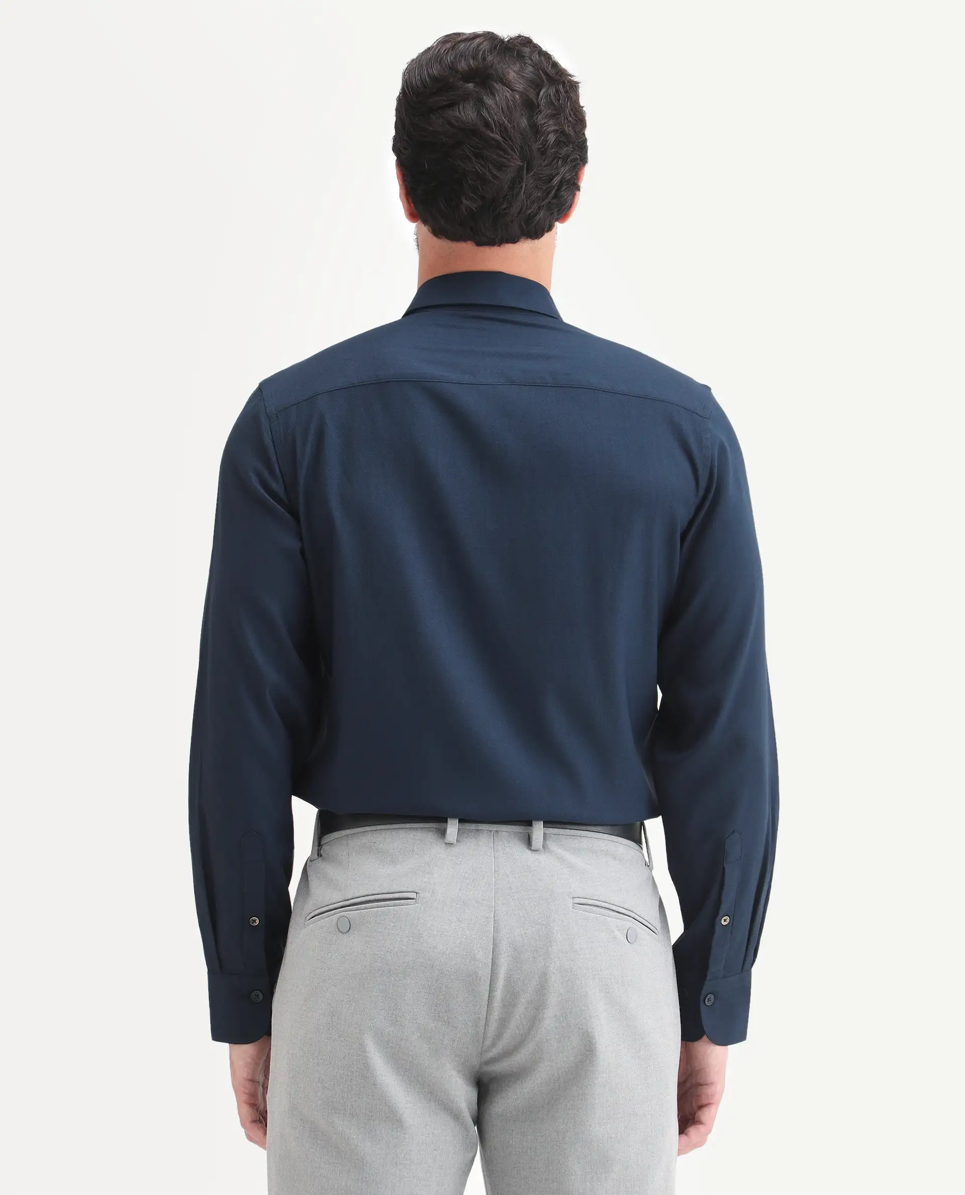 Rare Rabbit Men's Mer-Ss26 Navy Viscose Blend Fabric Full Sleeve Spread Collar Regular Fit Plain Shirt - Image 7