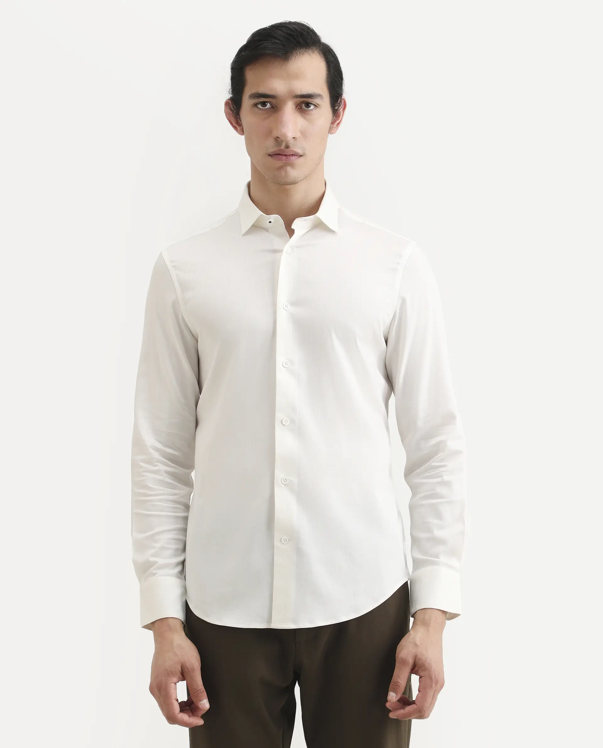 Rare Rabbit Men's Mer-Ss26 White Viscose Blend Fabric Full Sleeve Spread Collar Regular Fit Plain Shirt - Image 4