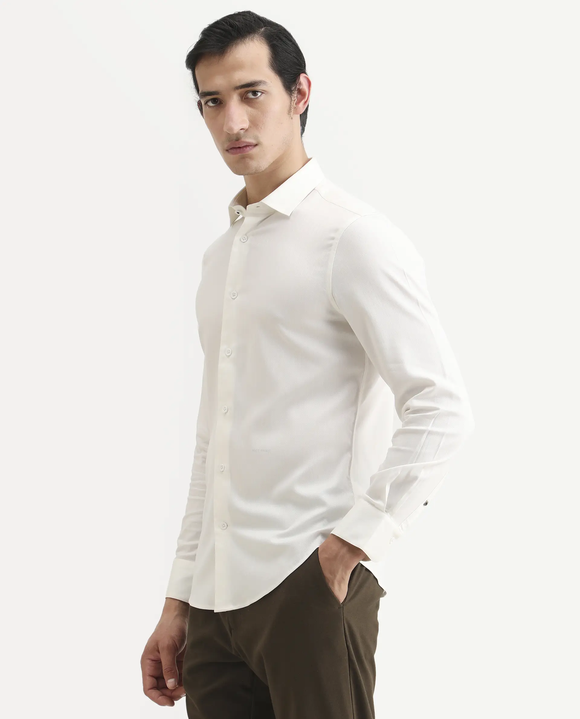 Rare Rabbit Men's Mer-Ss26 White Viscose Blend Fabric Full Sleeve Spread Collar Regular Fit Plain Shirt - Image 5