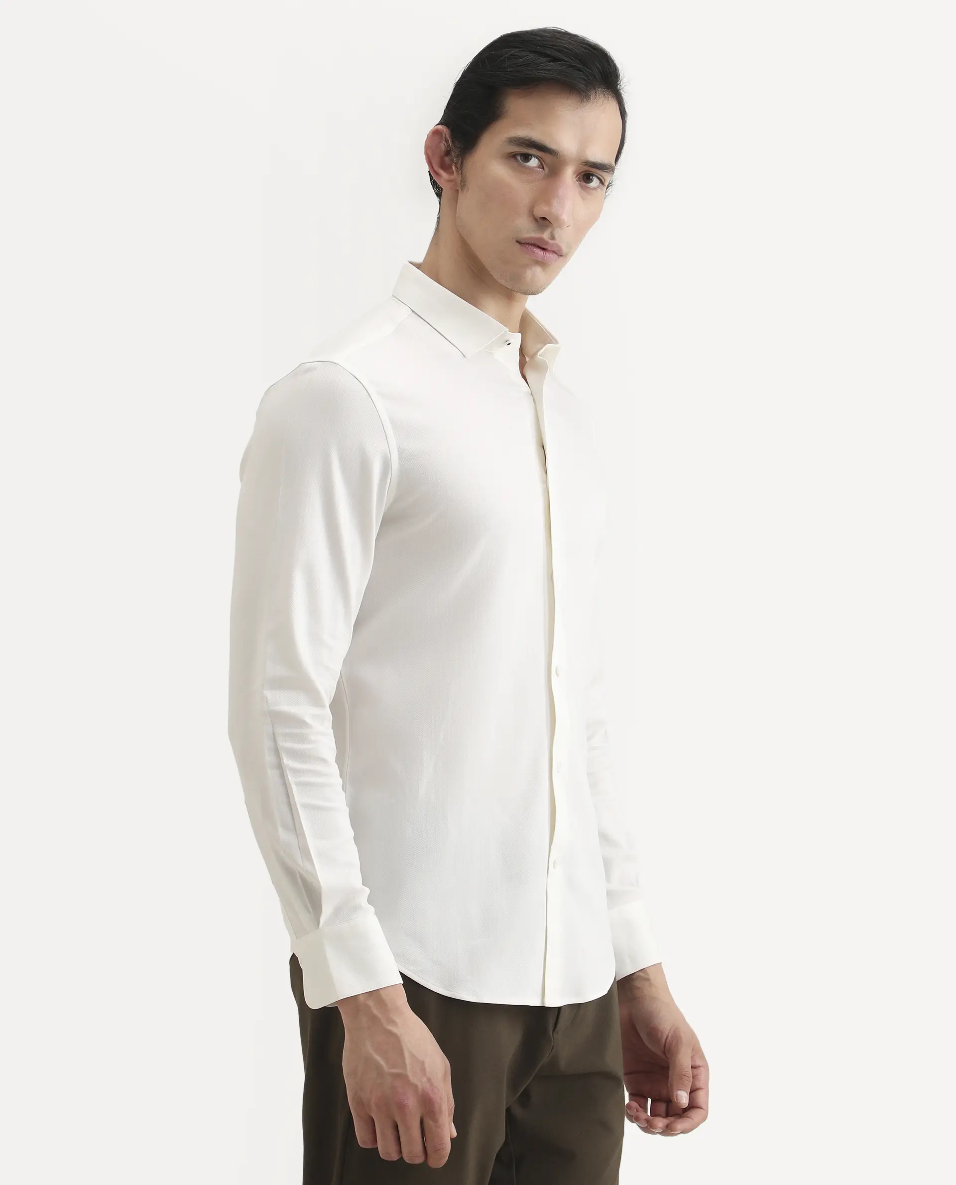 Rare Rabbit Men's Mer-Ss26 White Viscose Blend Fabric Full Sleeve Spread Collar Regular Fit Plain Shirt - Image 6