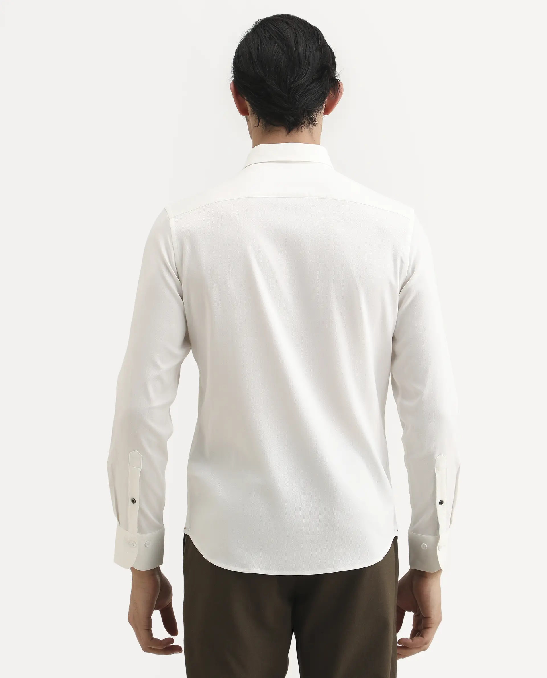Rare Rabbit Men's Mer-Ss26 White Viscose Blend Fabric Full Sleeve Spread Collar Regular Fit Plain Shirt - Image 7