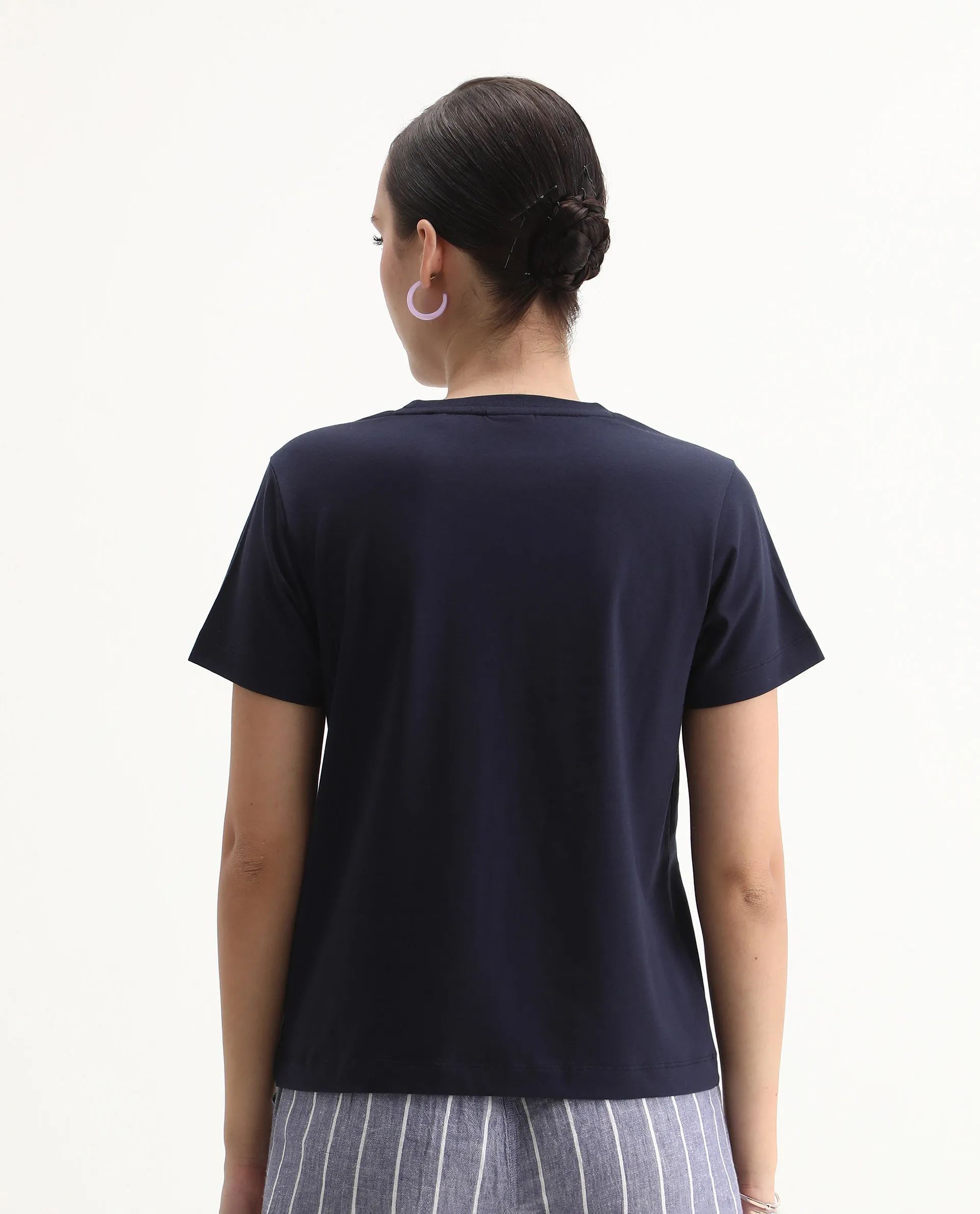 Rareism Women's Mer Navy Cotton Blend Crew Neck Regular Fit Printed T-Shirt - Image 7