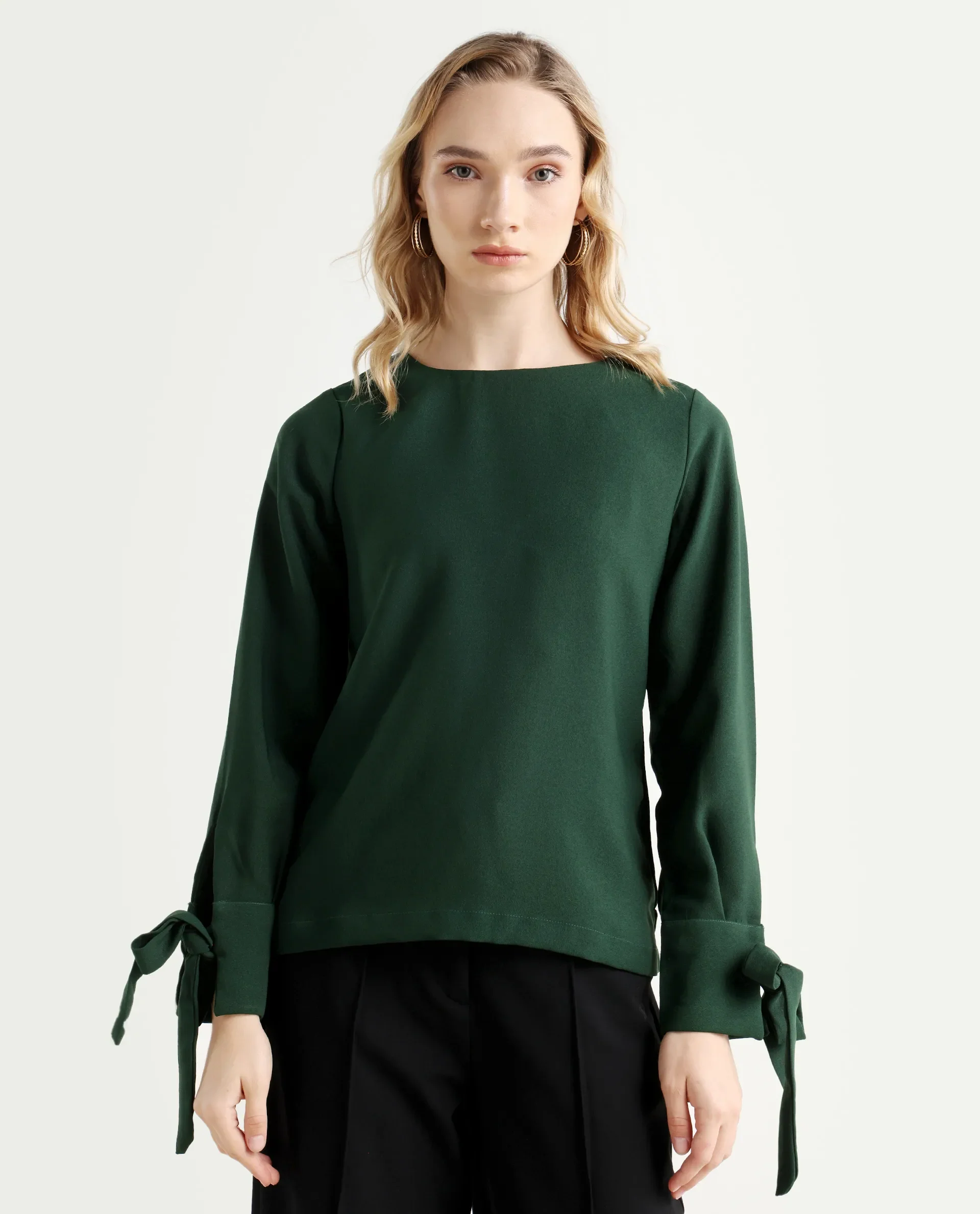 Rareism Women's Merach Green Polyester Boat Neck Plain Regular Fit Top - Image 3
