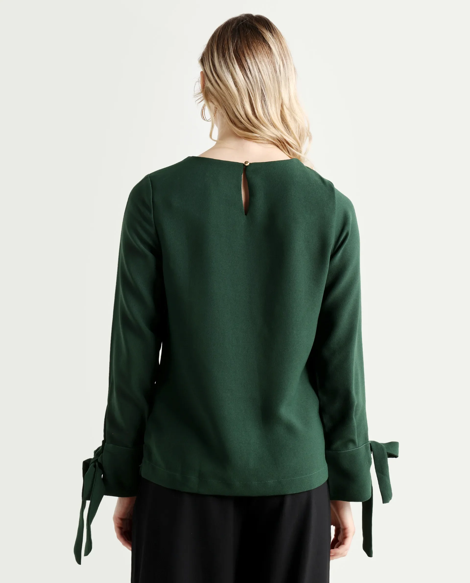Rareism Women's Merach Green Polyester Boat Neck Plain Regular Fit Top - Image 8