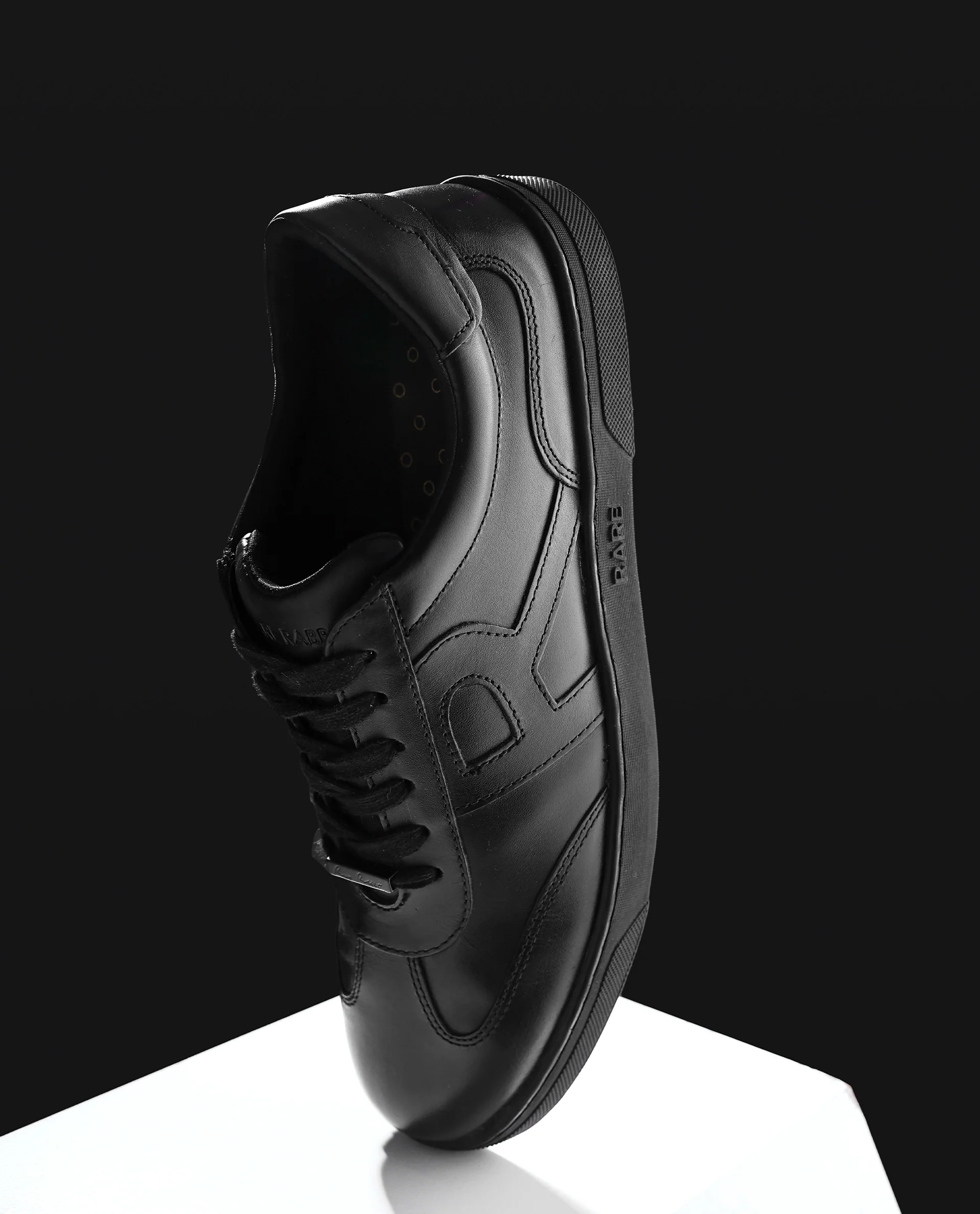 Rare Rabbit Mens Merc Black Round Toe Genuine Leather Lace Up Low Top Sneaker Shoes - Image 2