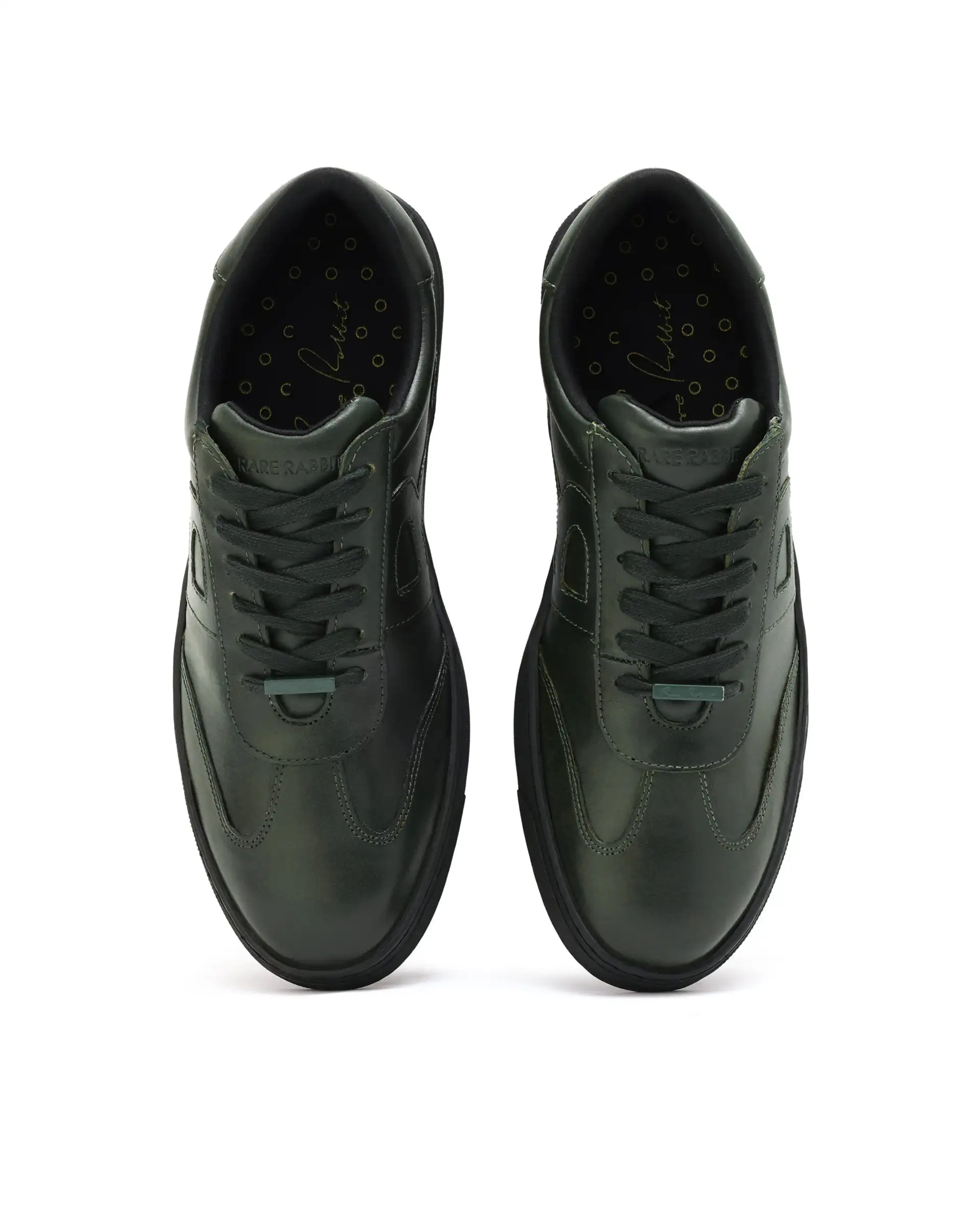 Rare Rabbit Mens Merc Dark Green Round Toe Genuine Leather Lace Up Low Top Sneaker Shoes - Image 4
