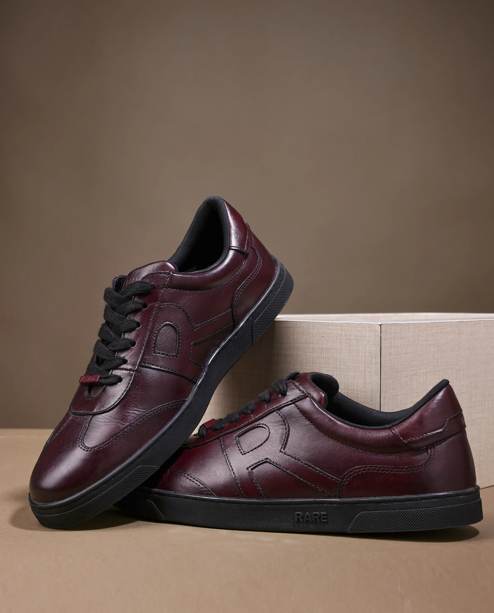 Rare Rabbit Mens Merc Maroon Round Toe Genuine Leather Lace Up Low Top Sneaker Shoes - Image 2