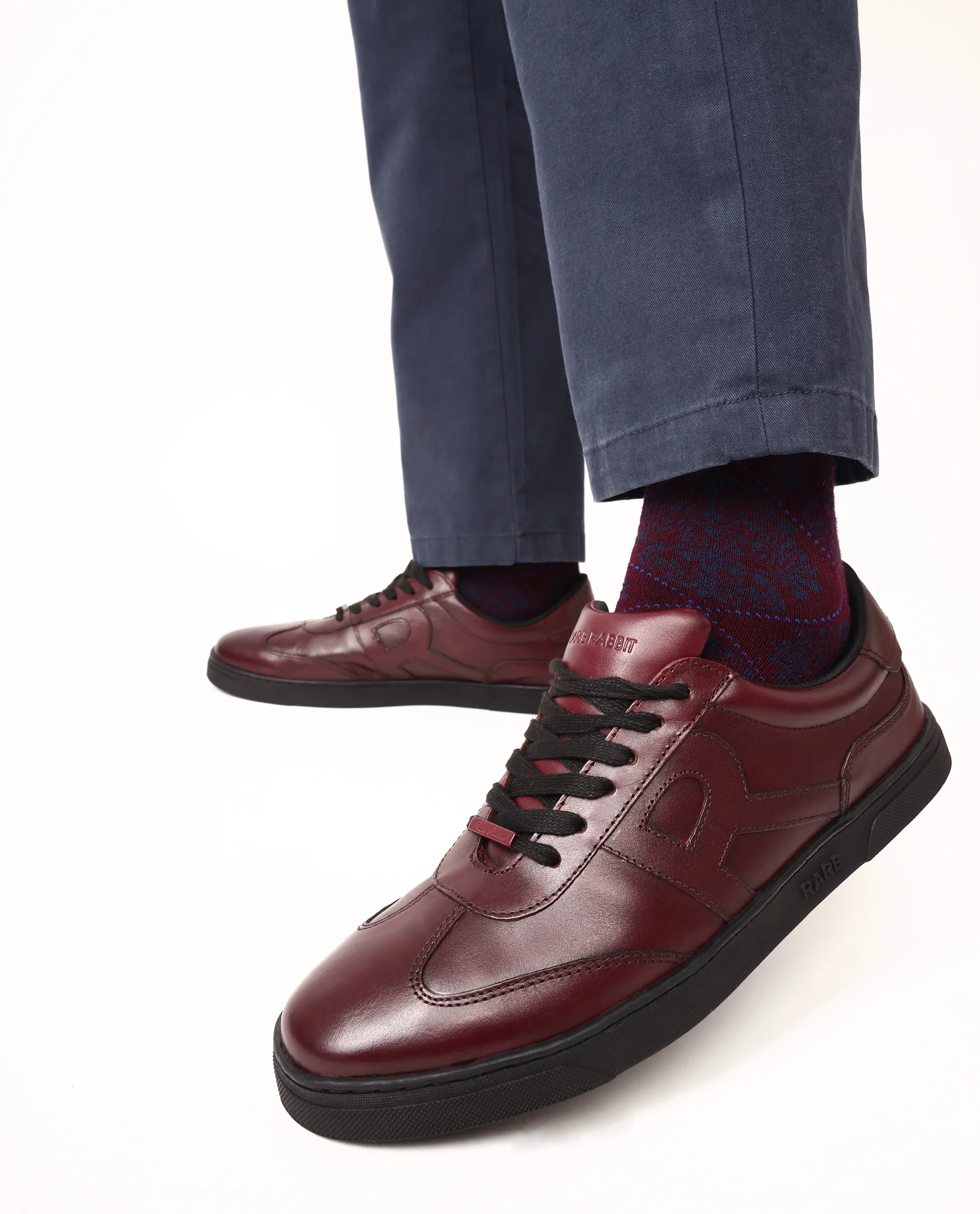 Rare Rabbit Mens Merc Maroon Round Toe Genuine Leather Lace Up Low Top Sneaker Shoes - Image 4