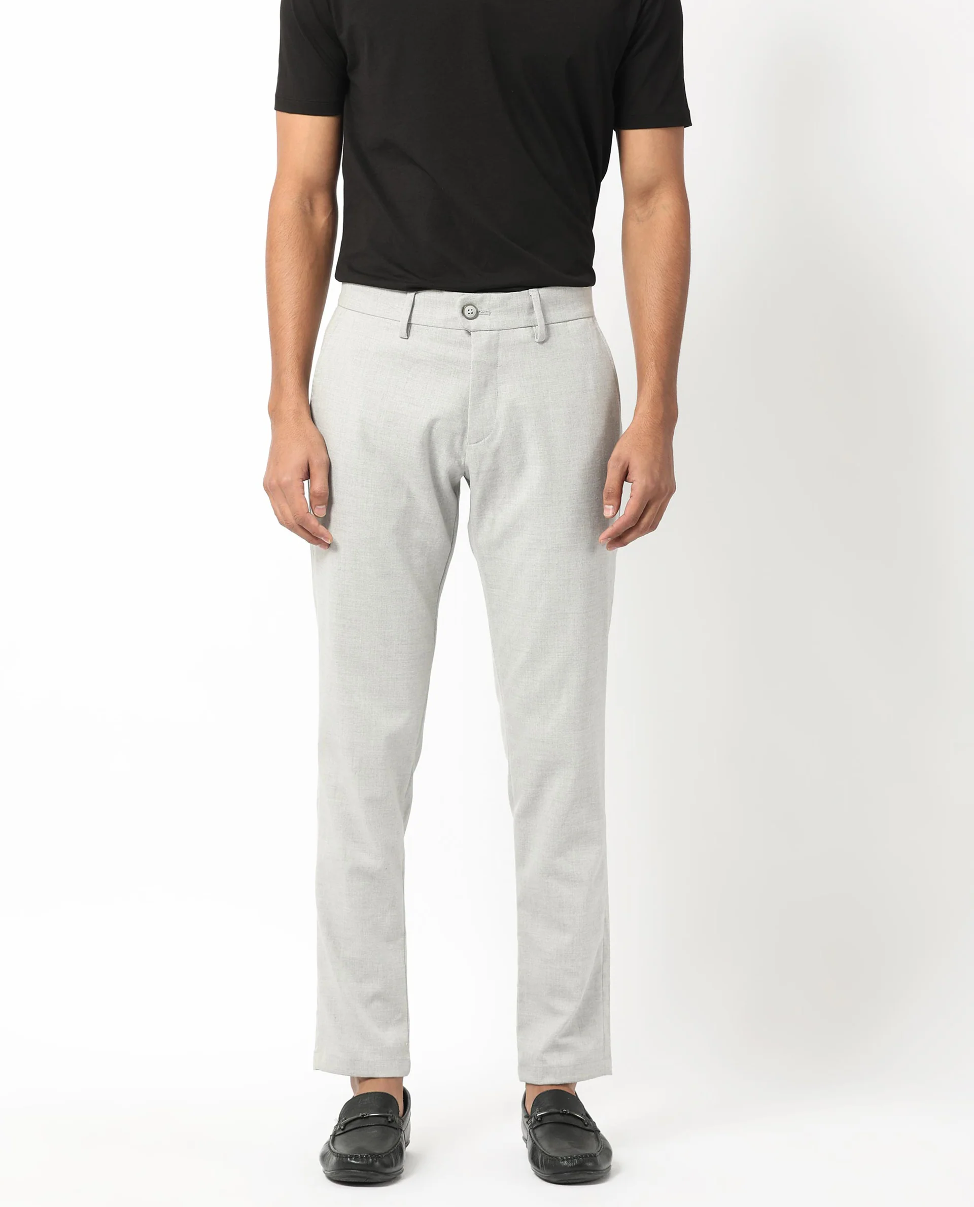 Rare Rabbit Men's Mercer Light Grey Polyester Plain Regular Fit Trouser