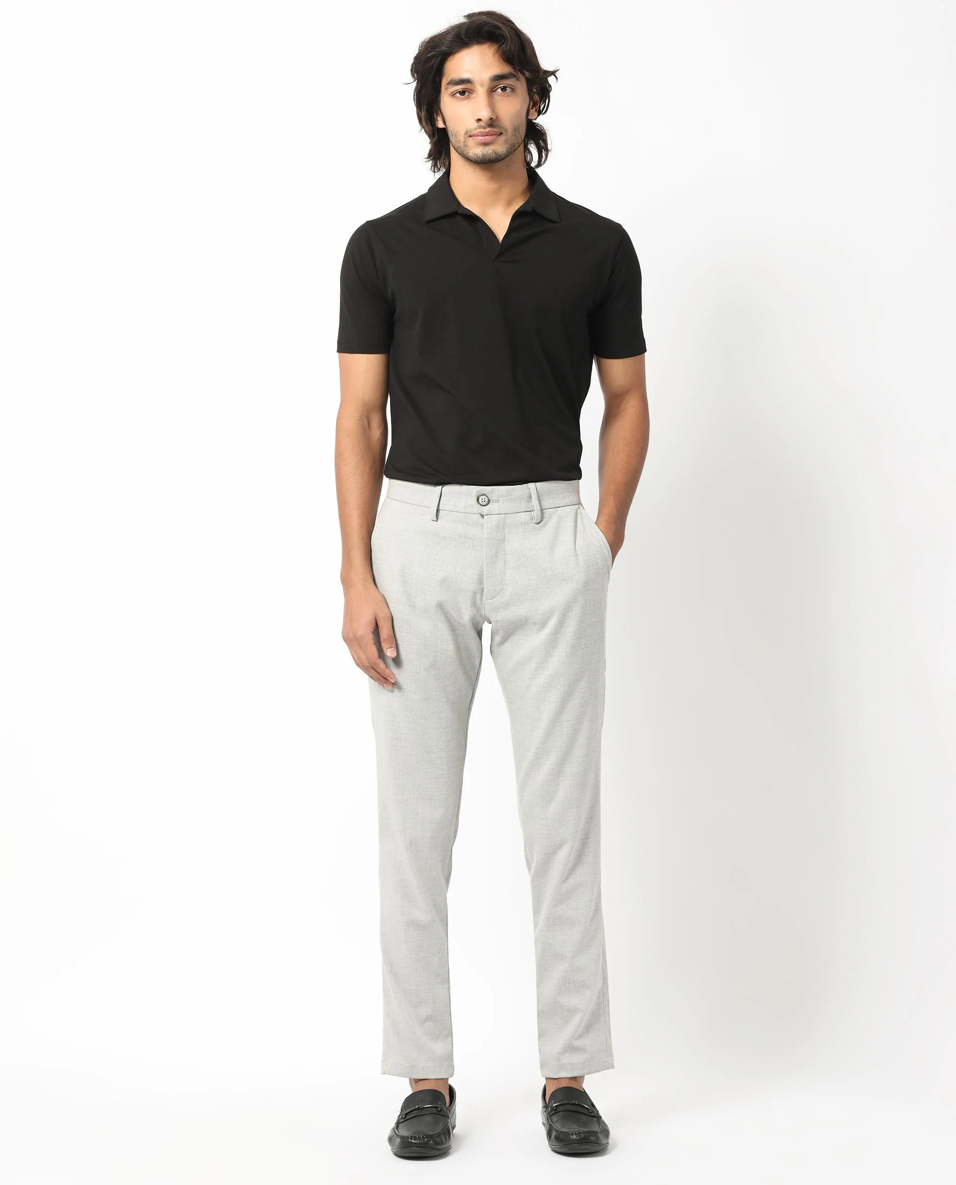 Rare Rabbit Men's Mercer Light Grey Polyester Plain Regular Fit Trouser - Image 2