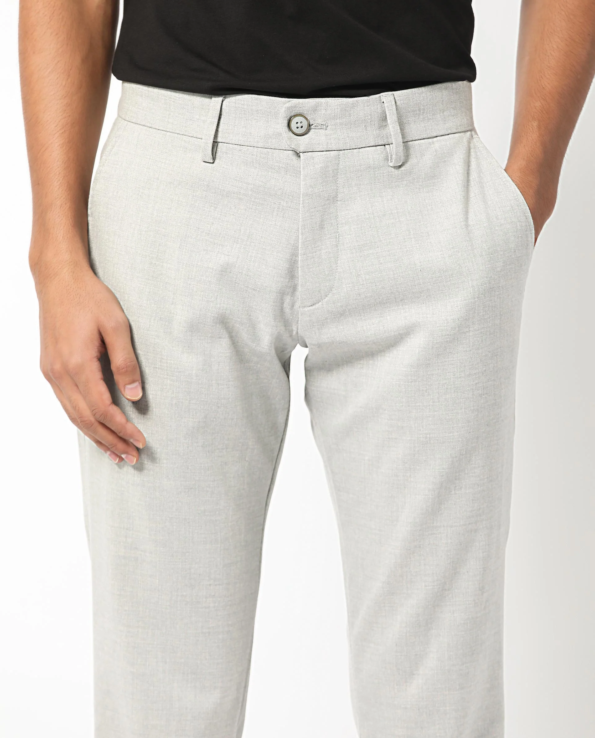 Rare Rabbit Men's Mercer Light Grey Polyester Plain Regular Fit Trouser - Image 3