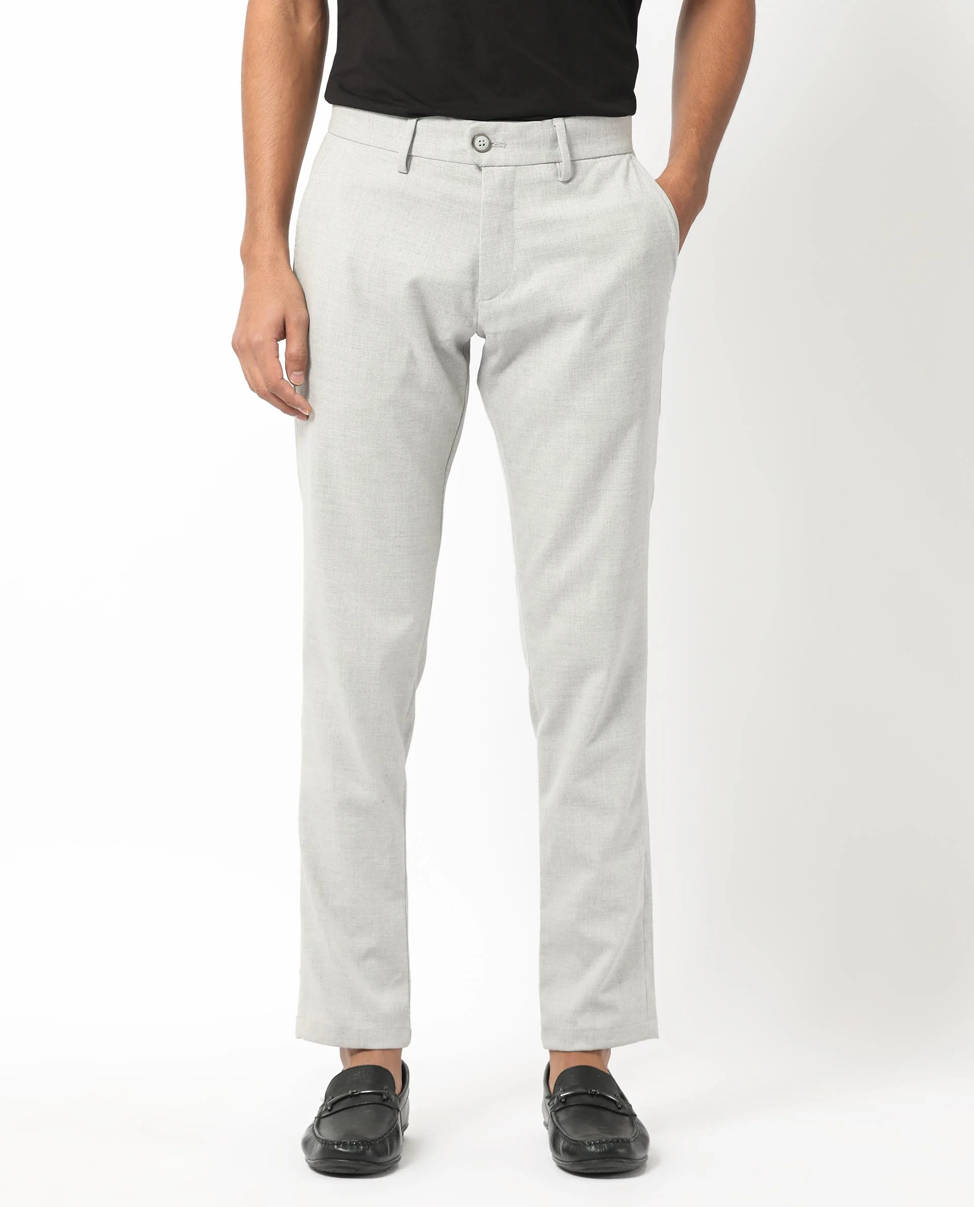 Rare Rabbit Men's Mercer Light Grey Polyester Plain Regular Fit Trouser - Image 4