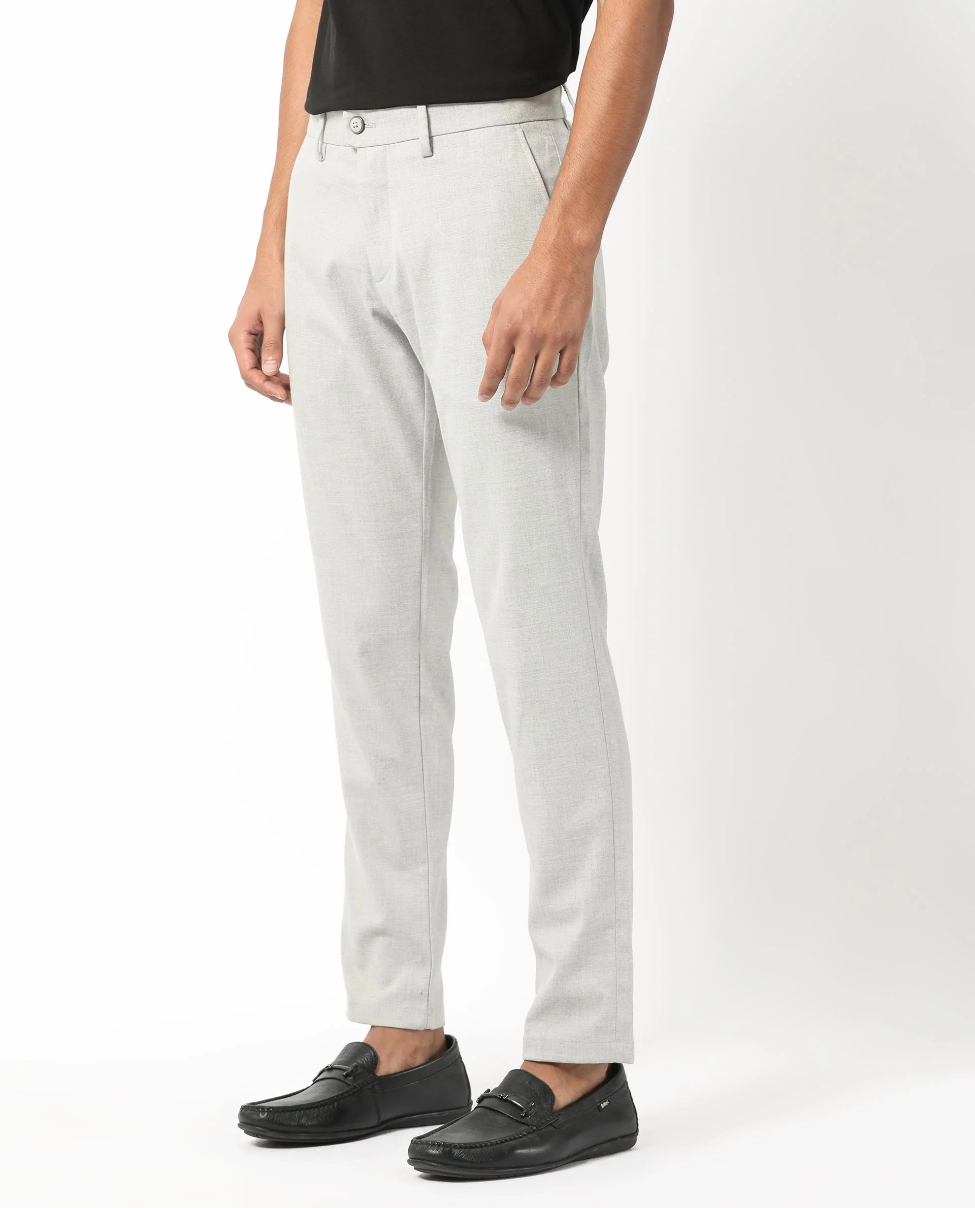 Rare Rabbit Men's Mercer Light Grey Polyester Plain Regular Fit Trouser - Image 6