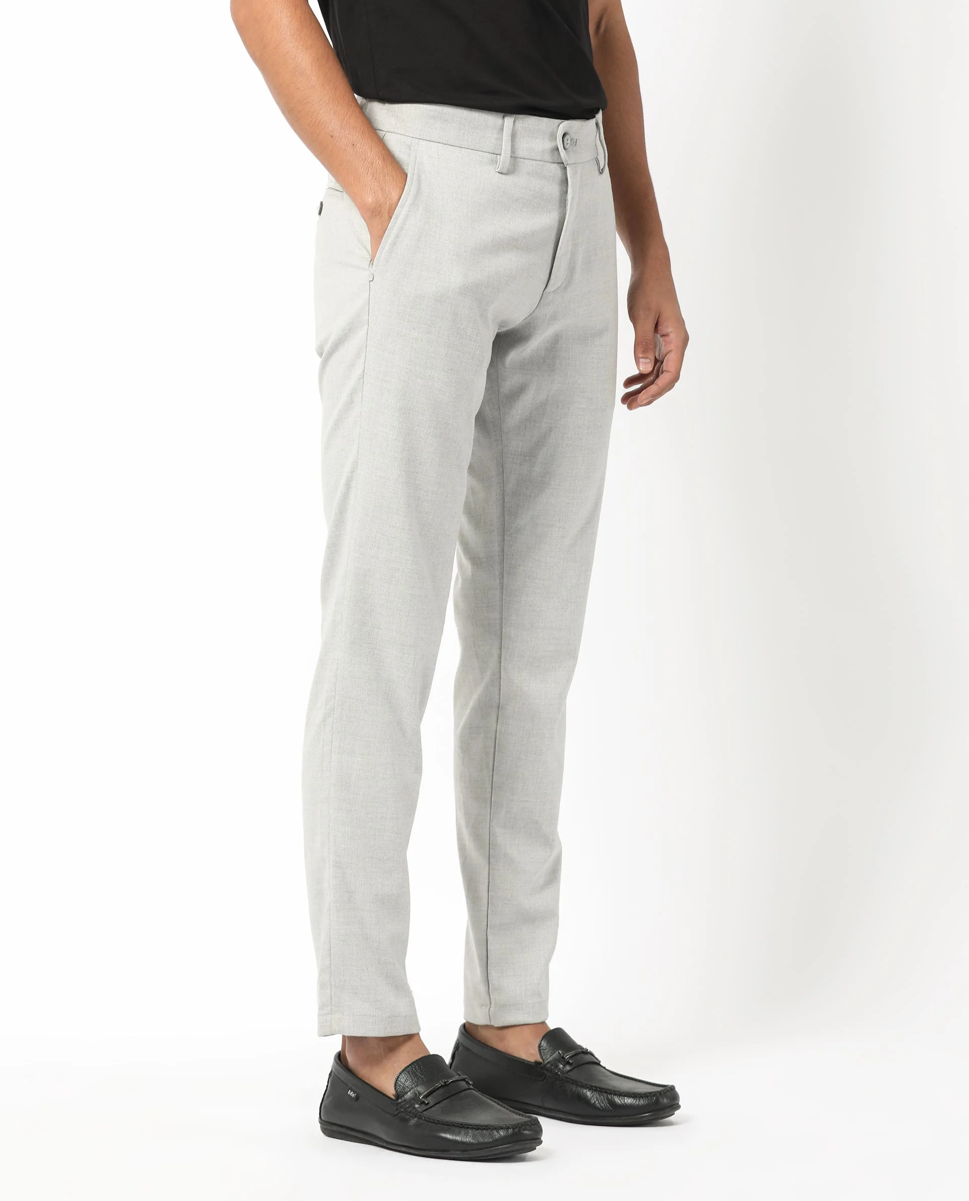 Rare Rabbit Men's Mercer Light Grey Polyester Plain Regular Fit Trouser - Image 7