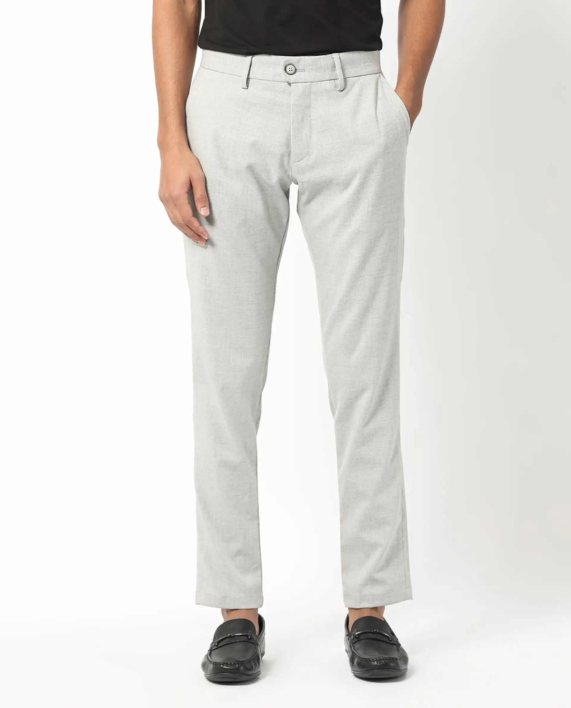 Rare Rabbit Men's Mercer Light Grey Polyester Plain Regular Fit Trouser - Image 9
