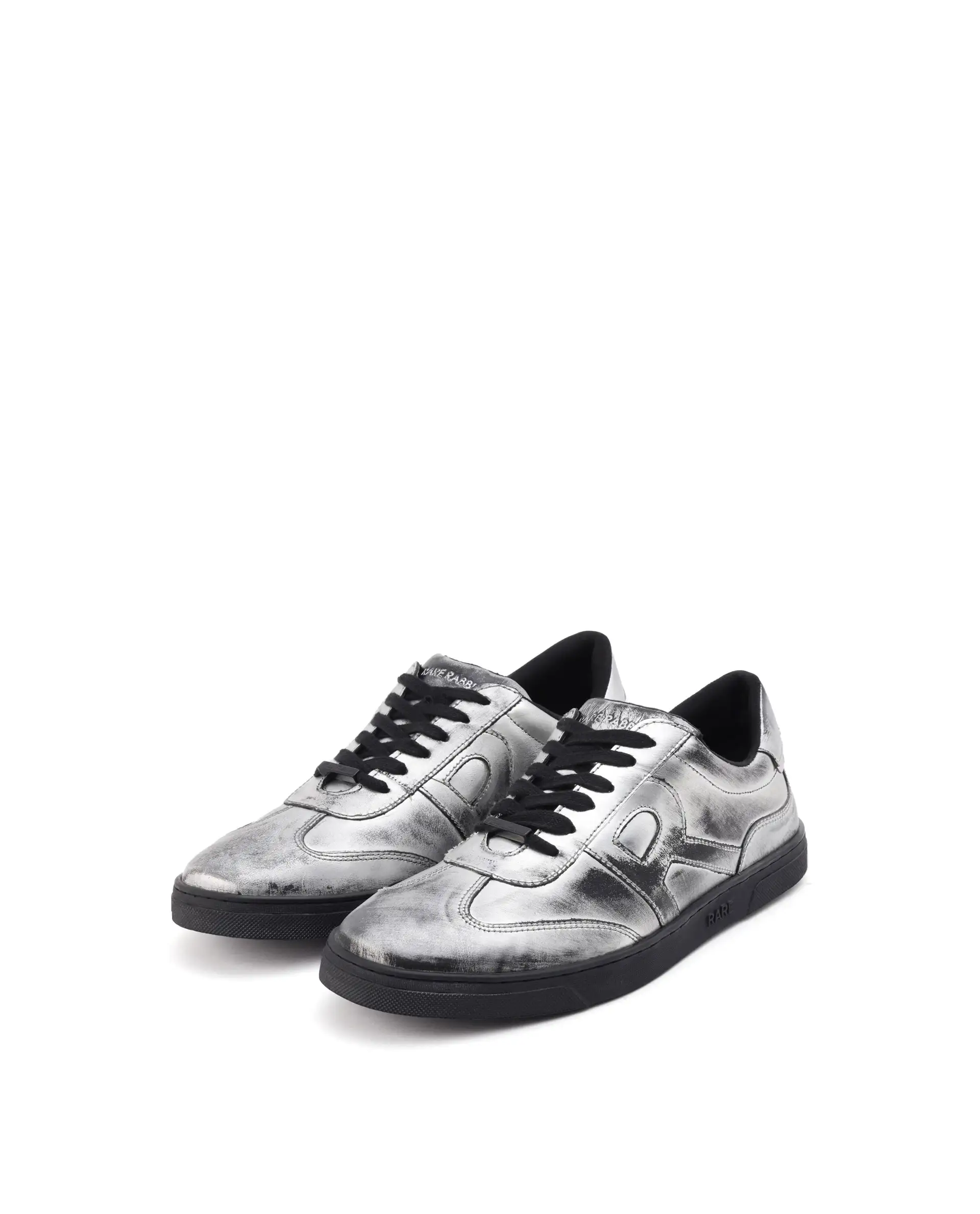 Rare Rabbit Mens Mercure Metallic Silver Round Toe Shiny Burnt Leather Sneaker Shoes - Image 3
