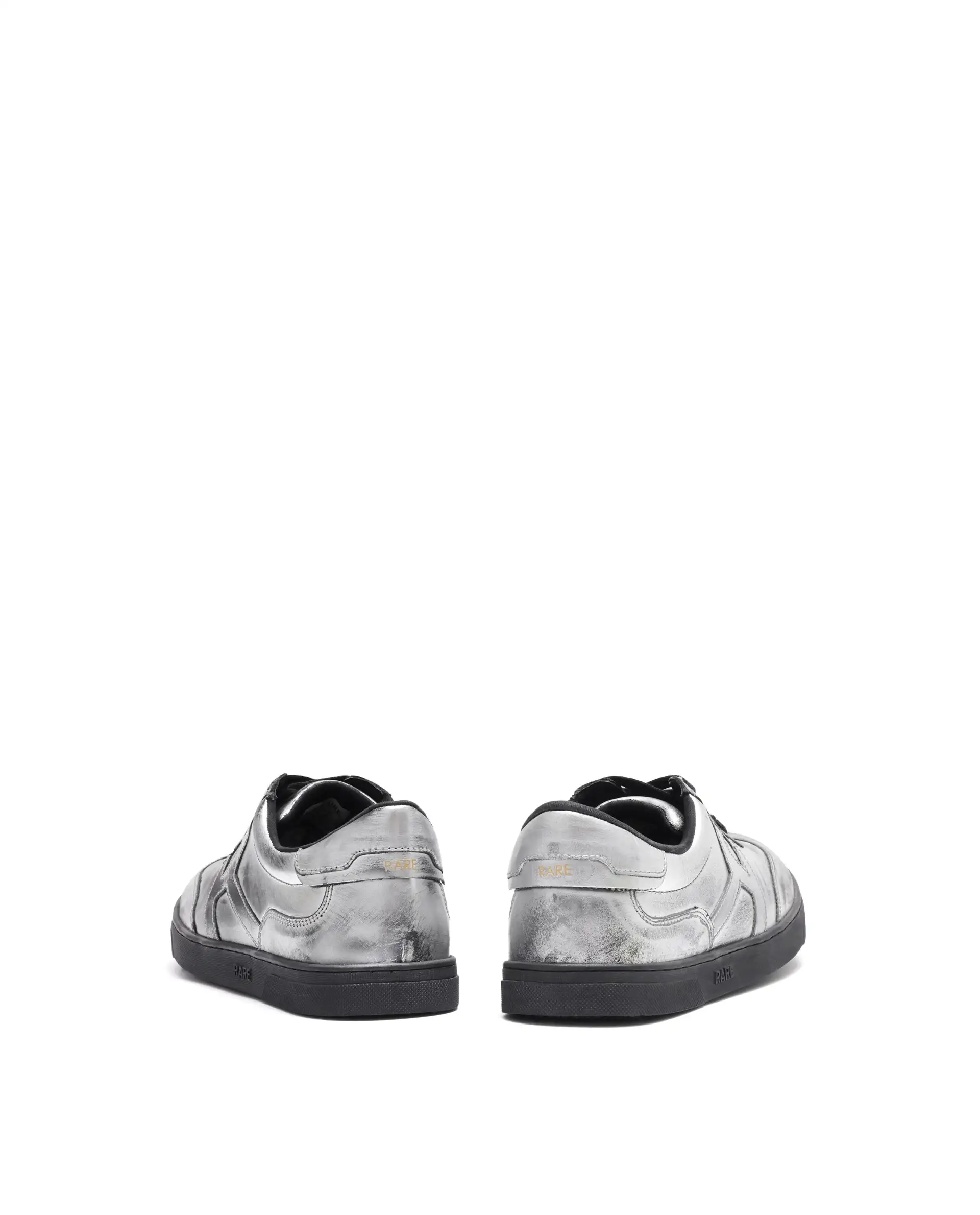 Rare Rabbit Mens Mercure Metallic Silver Round Toe Shiny Burnt Leather Sneaker Shoes - Image 4