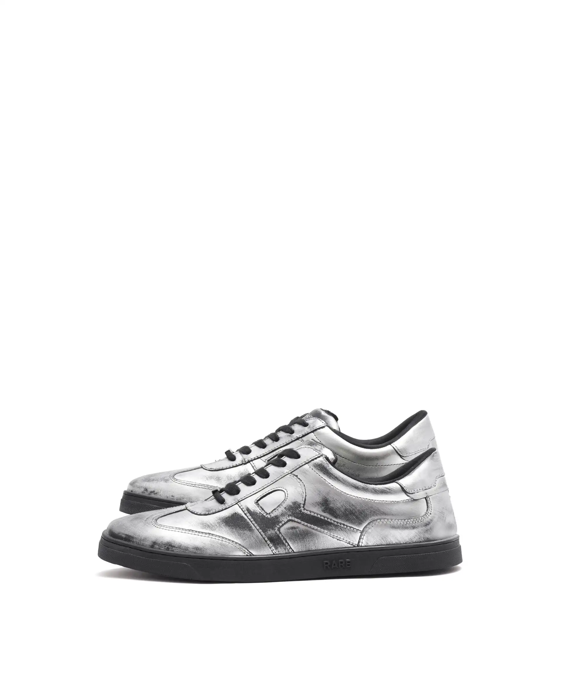 Rare Rabbit Mens Mercure Metallic Silver Round Toe Shiny Burnt Leather Sneaker Shoes - Image 5