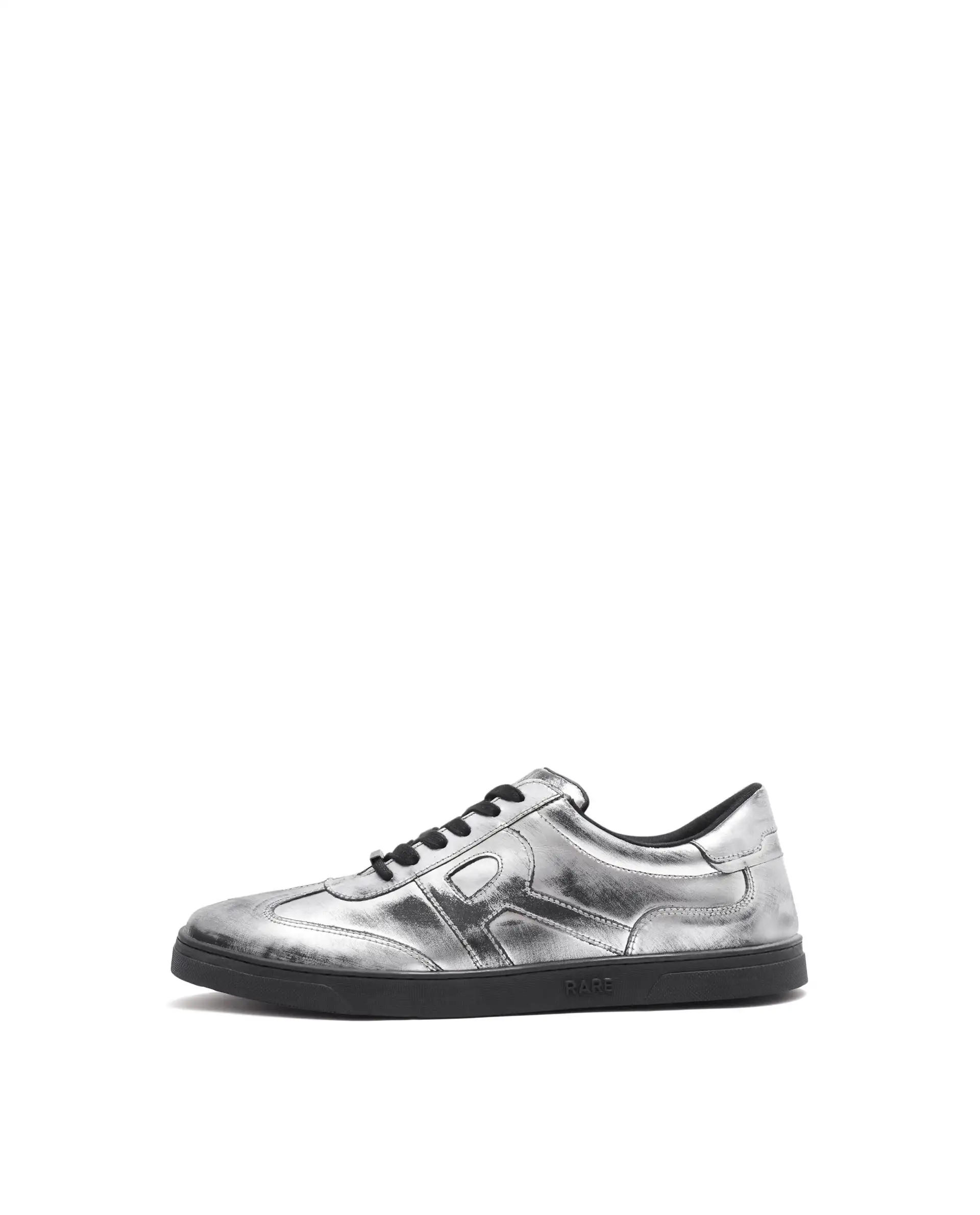 Rare Rabbit Mens Mercure Metallic Silver Round Toe Shiny Burnt Leather Sneaker Shoes - Image 7