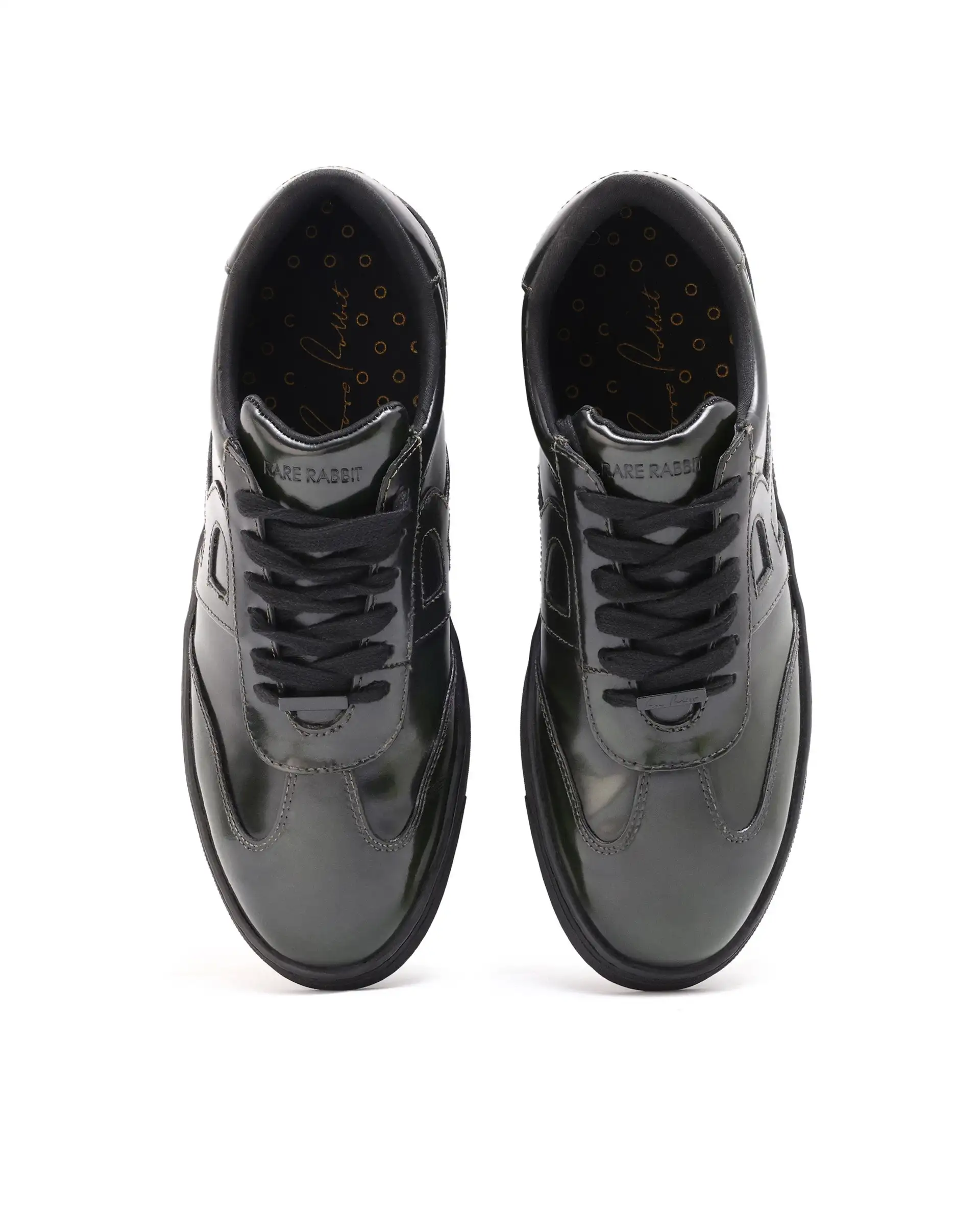 Rare Rabbit Mens Mercury Green Shiny Brush Off Leather Lace Up Low Top Round Toe Smart Casual Sneaker Shoes - Image 4