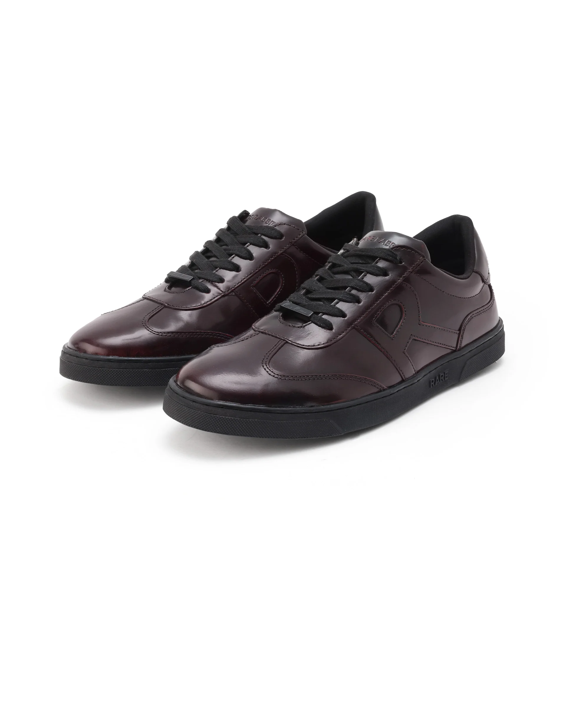 Rare Rabbit Mens Mercury Maroon Shiny Brush Off Leather Lace Up Low Top Round Toe Smart Casual Sneaker Shoes - Image 3