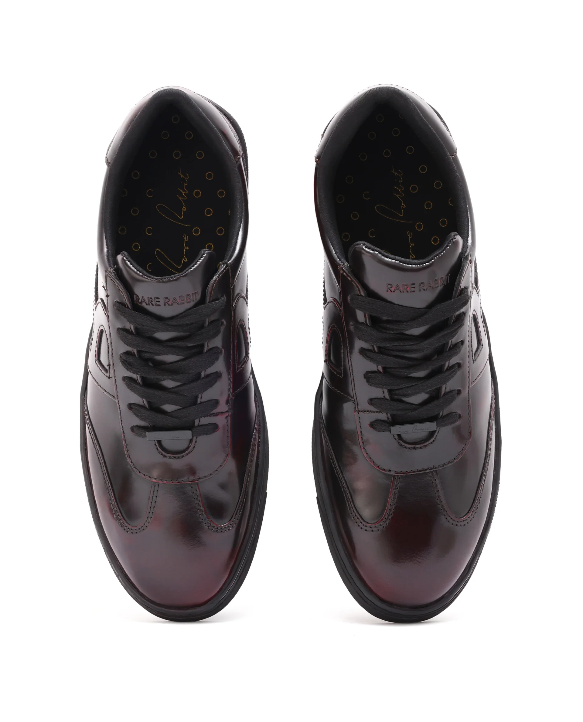 Rare Rabbit Mens Mercury Maroon Shiny Brush Off Leather Lace Up Low Top Round Toe Smart Casual Sneaker Shoes - Image 4