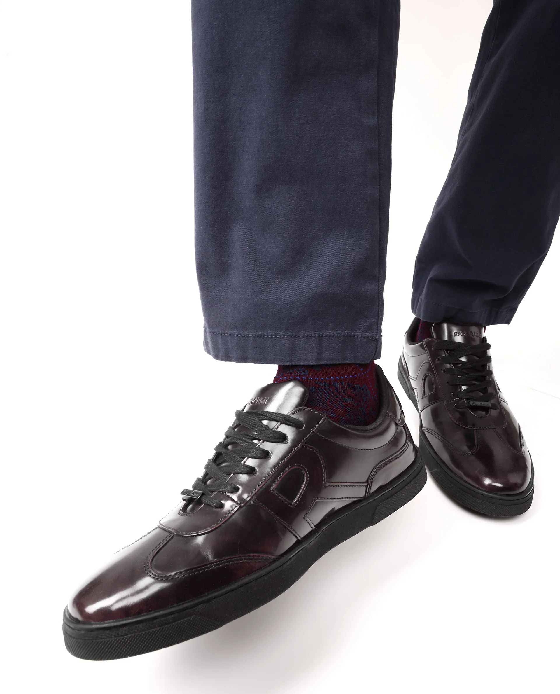Rare Rabbit Mens Mercury Maroon Shiny Brush Off Leather Lace Up Low Top Round Toe Smart Casual Sneaker Shoes - Image 8