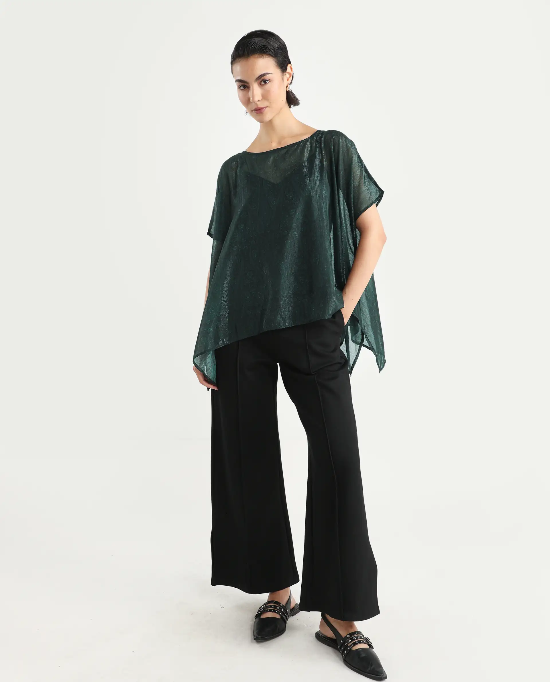 Rareism Women's Meresa Dark Green Polyester Boat Neck Plain Regular Fit Top - Image 2