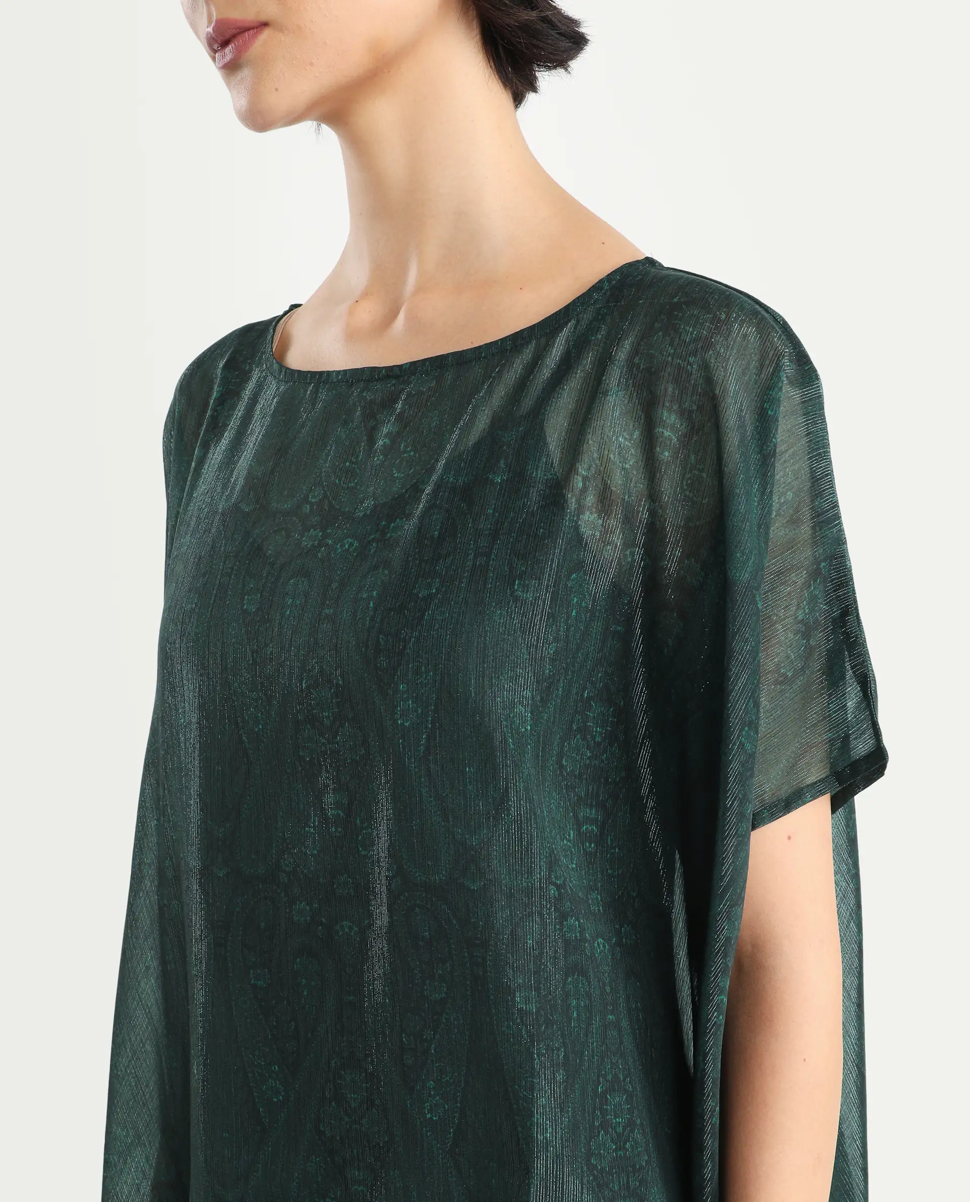 Rareism Women's Meresa Dark Green Polyester Boat Neck Plain Regular Fit Top - Image 4