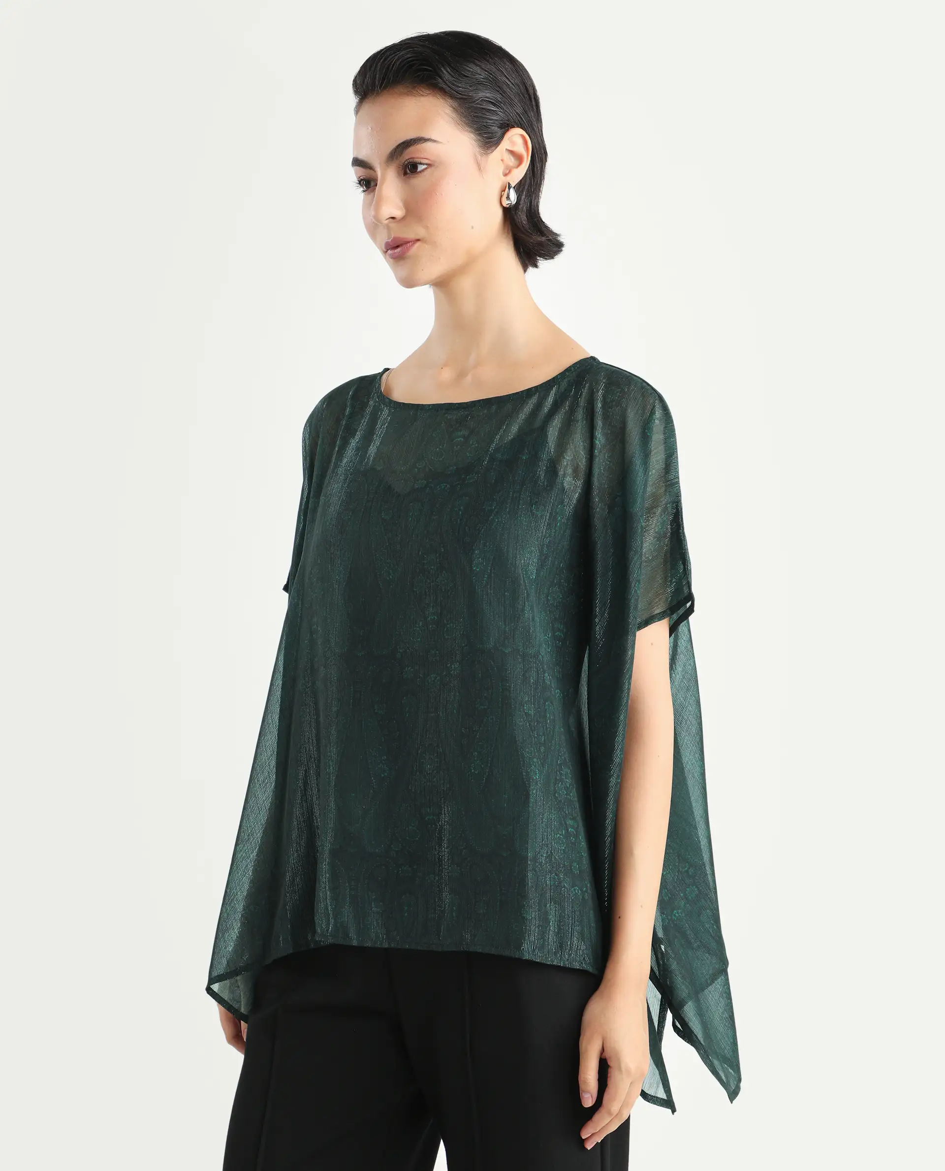 Rareism Women's Meresa Dark Green Polyester Boat Neck Plain Regular Fit Top - Image 5