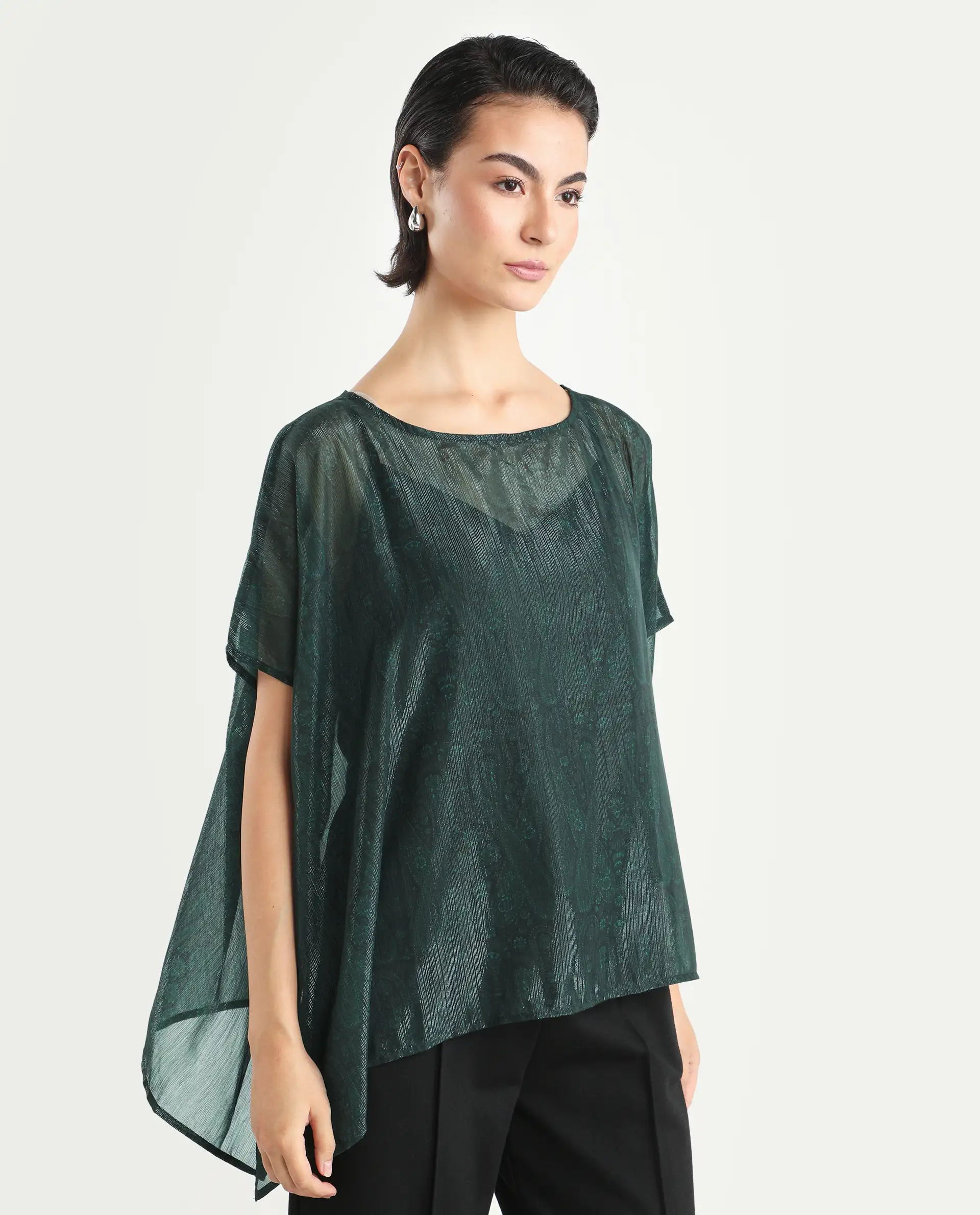Rareism Women's Meresa Dark Green Polyester Boat Neck Plain Regular Fit Top - Image 6
