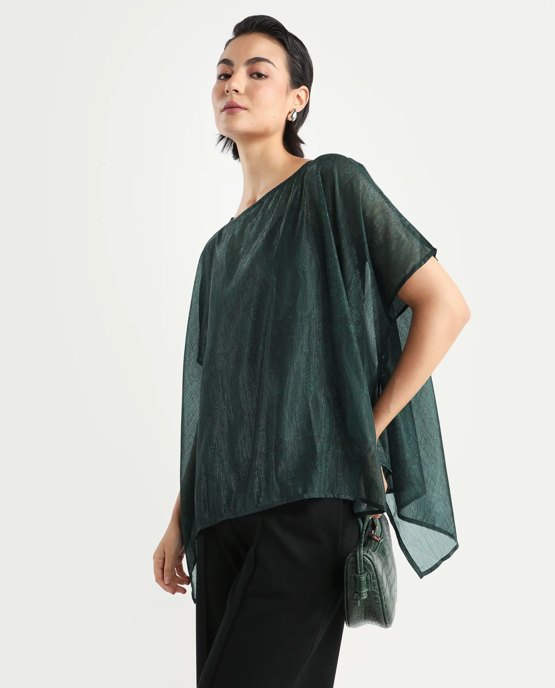 Rareism Women's Meresa Dark Green Polyester Boat Neck Plain Regular Fit Top - Image 7